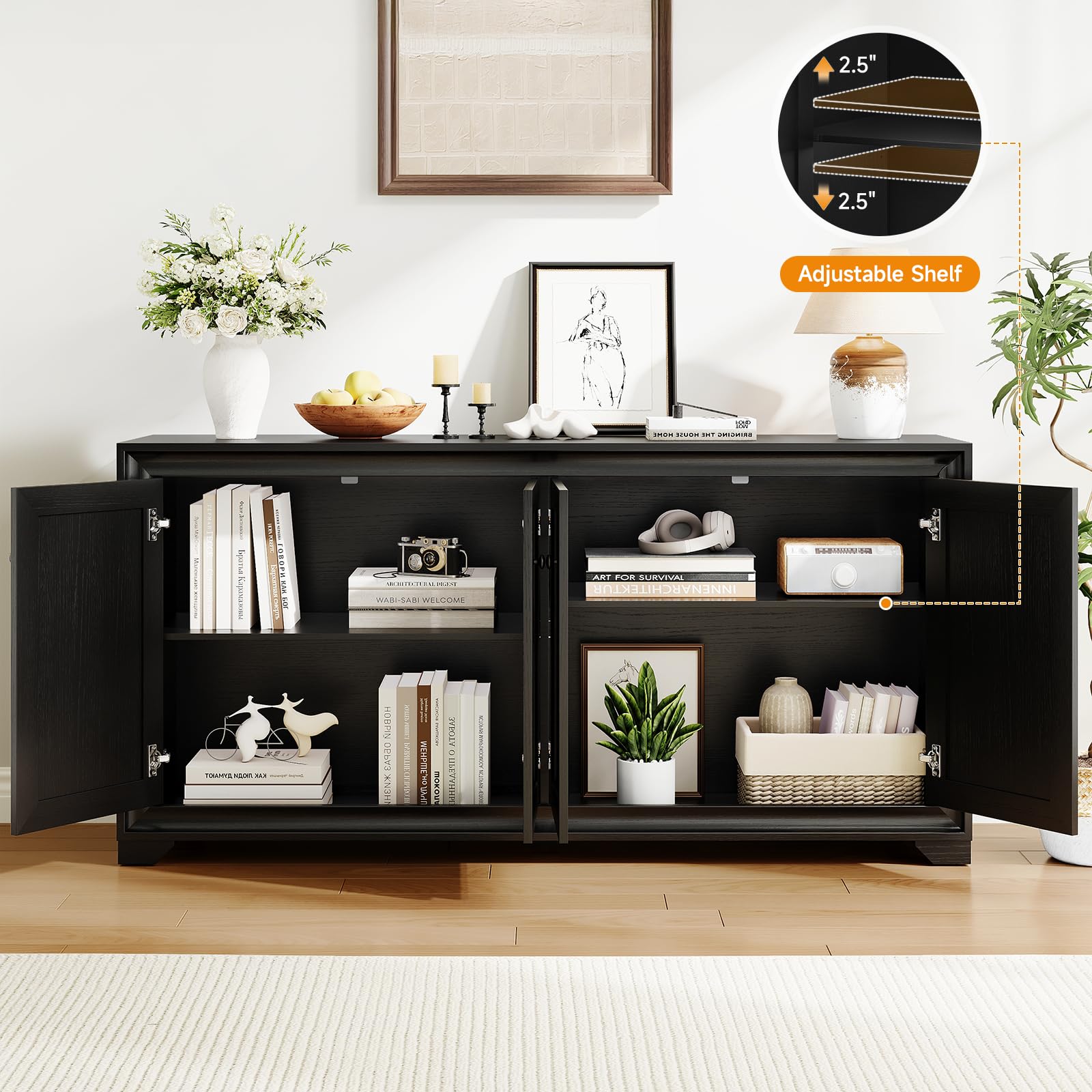 60" Buffet Cabinet with Storage and Adjustable Shelves