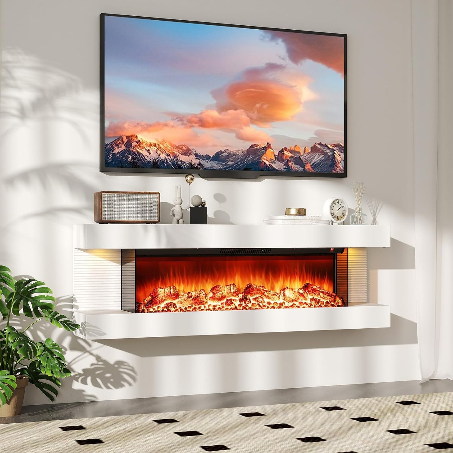 60" 3-Sided Wall Mount Electric Fireplace