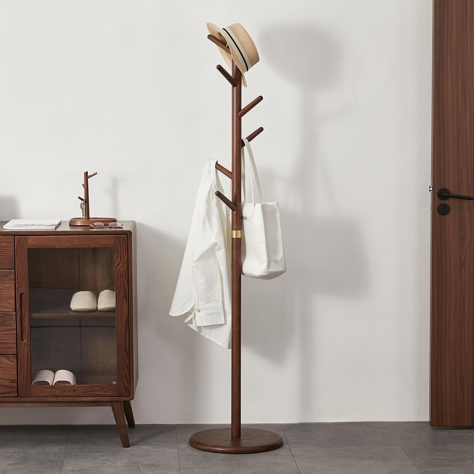 Solid Wood Coat Rack Freestanding with 6 Hooks