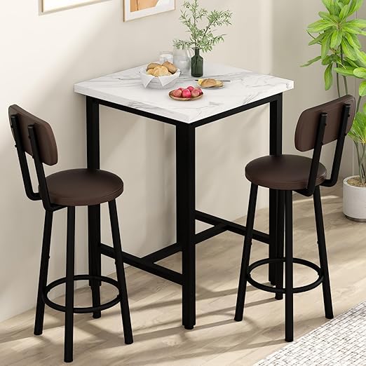 3-Piece Round Pub Table Set with Upholstered Stools