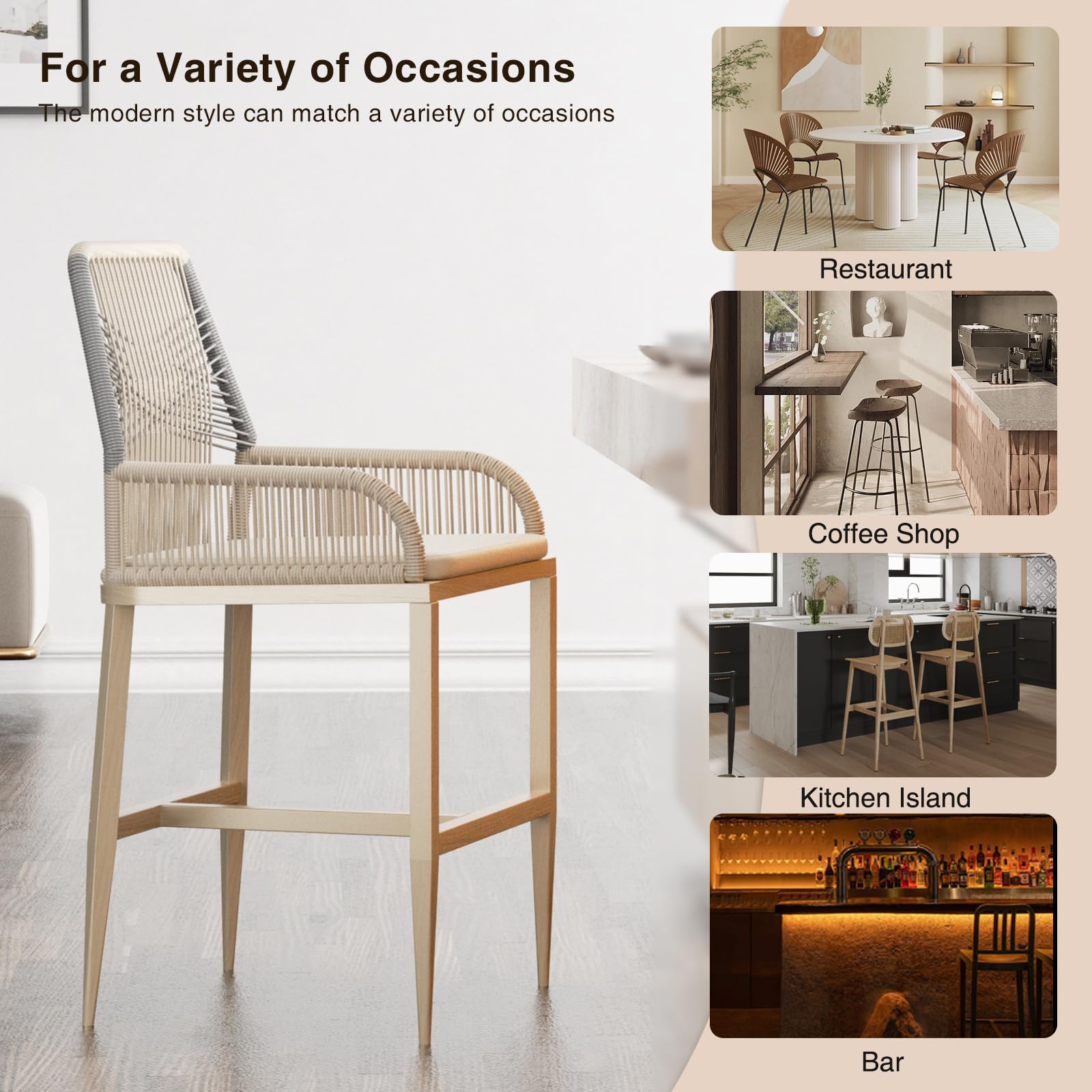 Rattan Counter Height Bar Stools Set of 4