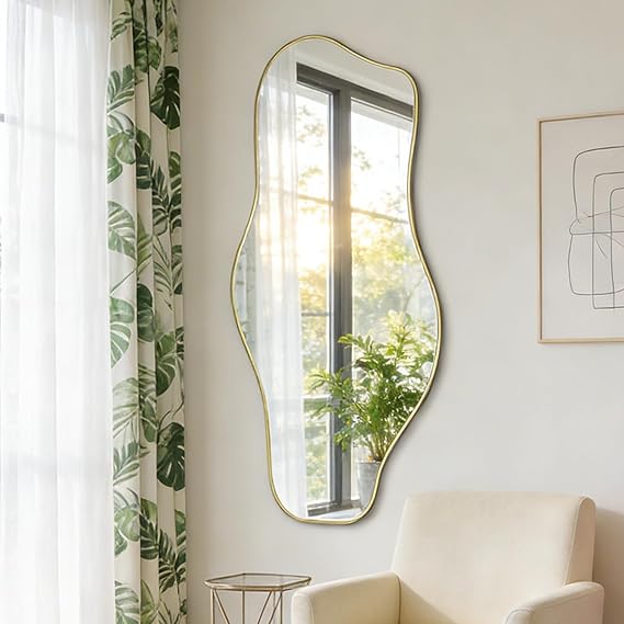 DAOYIJIAJU Irregular Mirror, 47.2"x23" Large Asymmetrical Wall Mirror, Odd Shaped Mirrors, Modern Frameless Abstract Mirrors for Living Room Bathroom Bedroom Entryway Fireplace