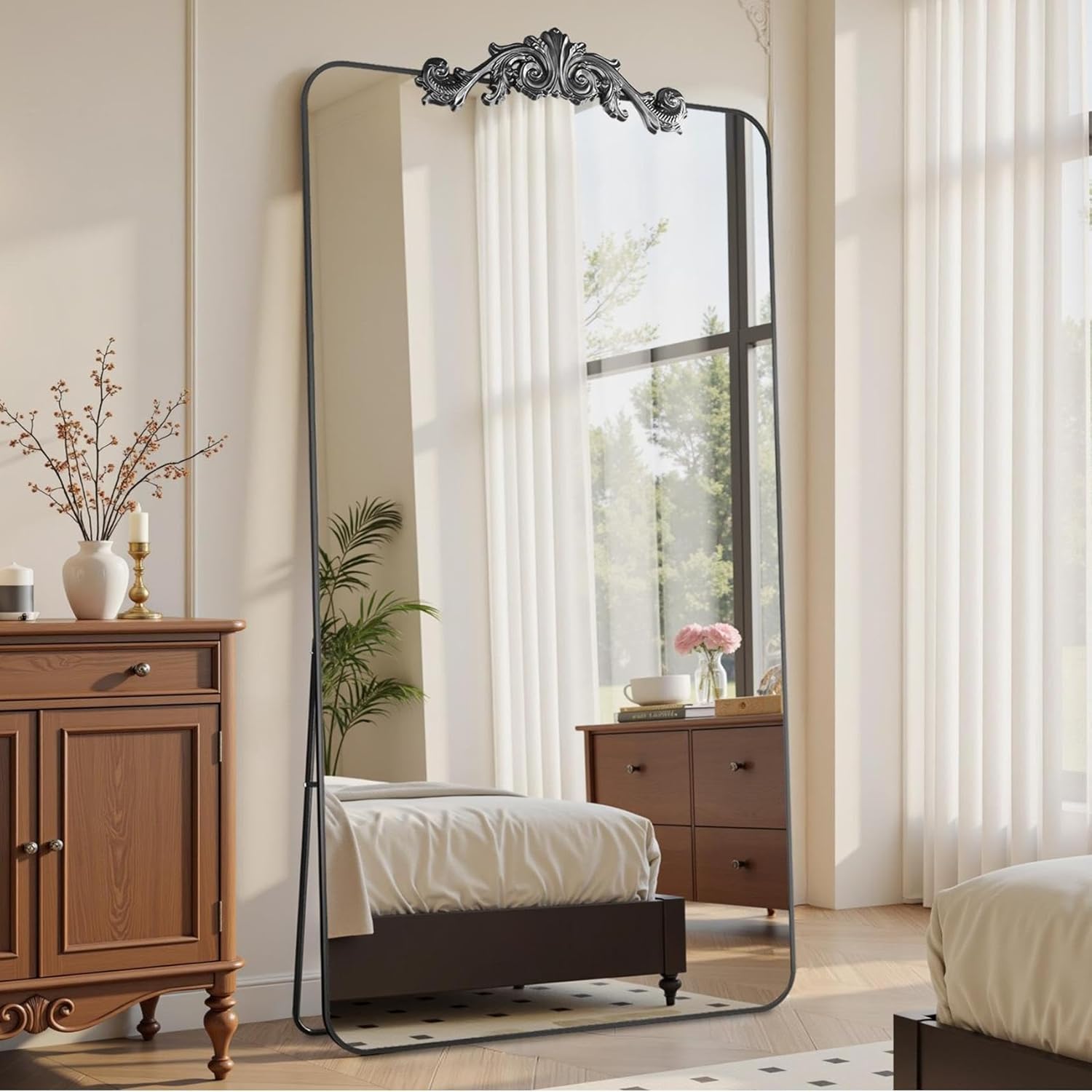 Vintage Full Length Floor Mirror 81x41 Carved Bronze