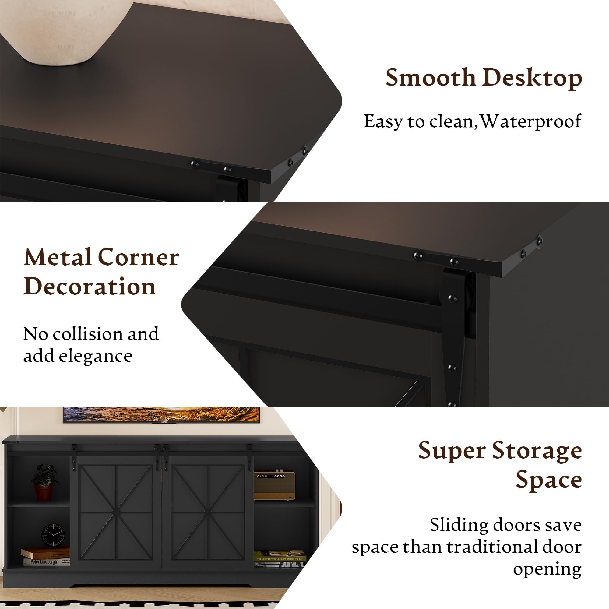 TV Stand for 55-65 Inch TV with Sliding Barn Doors