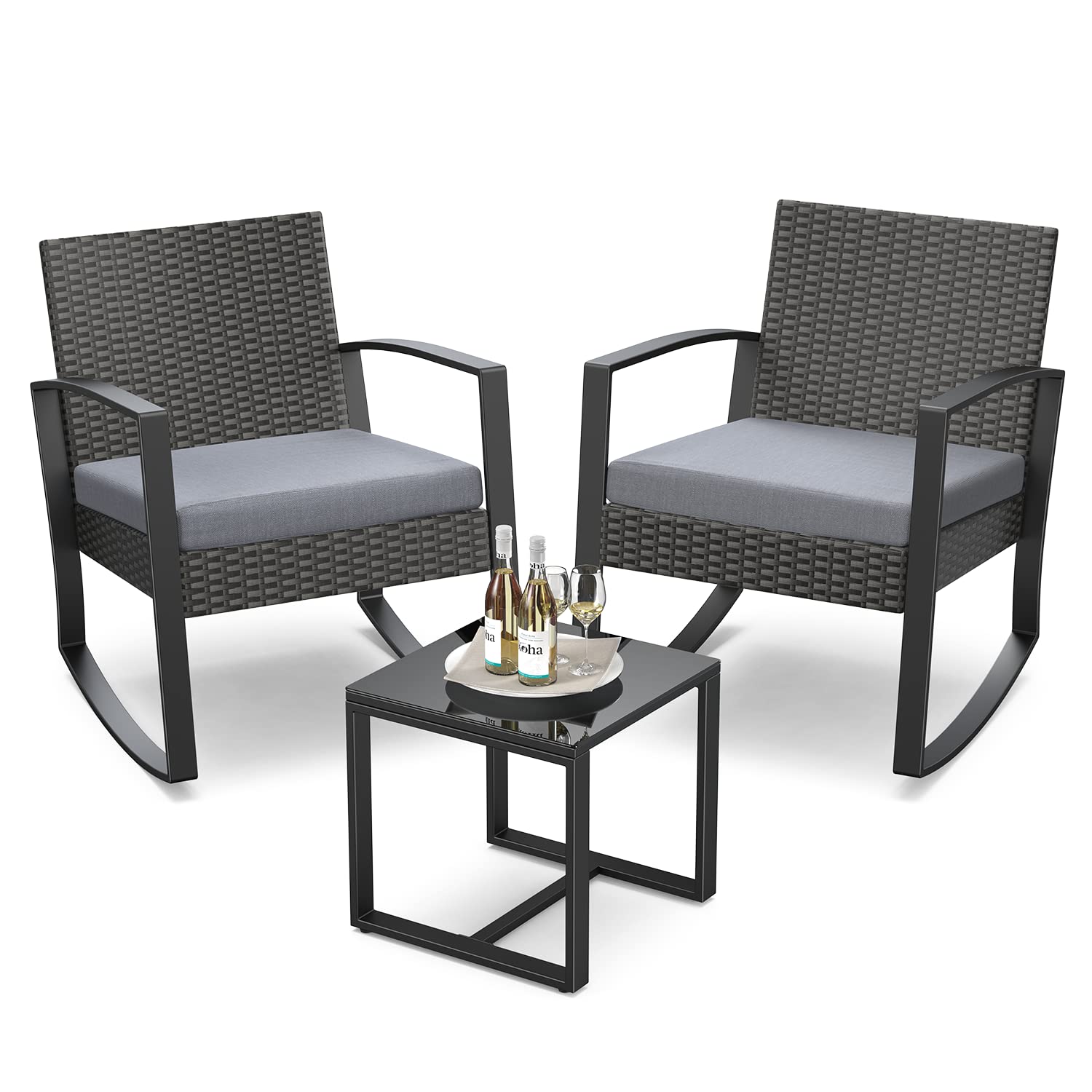 3-Piece Outdoor Rocking Bistro Set with Coffee Table