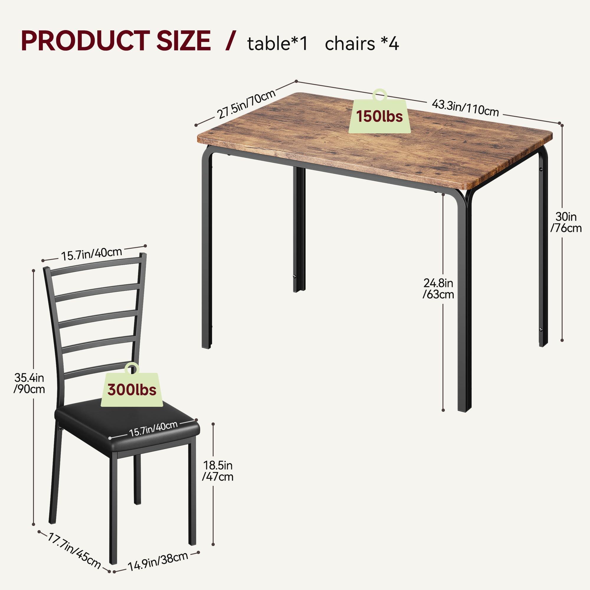 5-Piece Dining Table Set with Upholstered Chairs