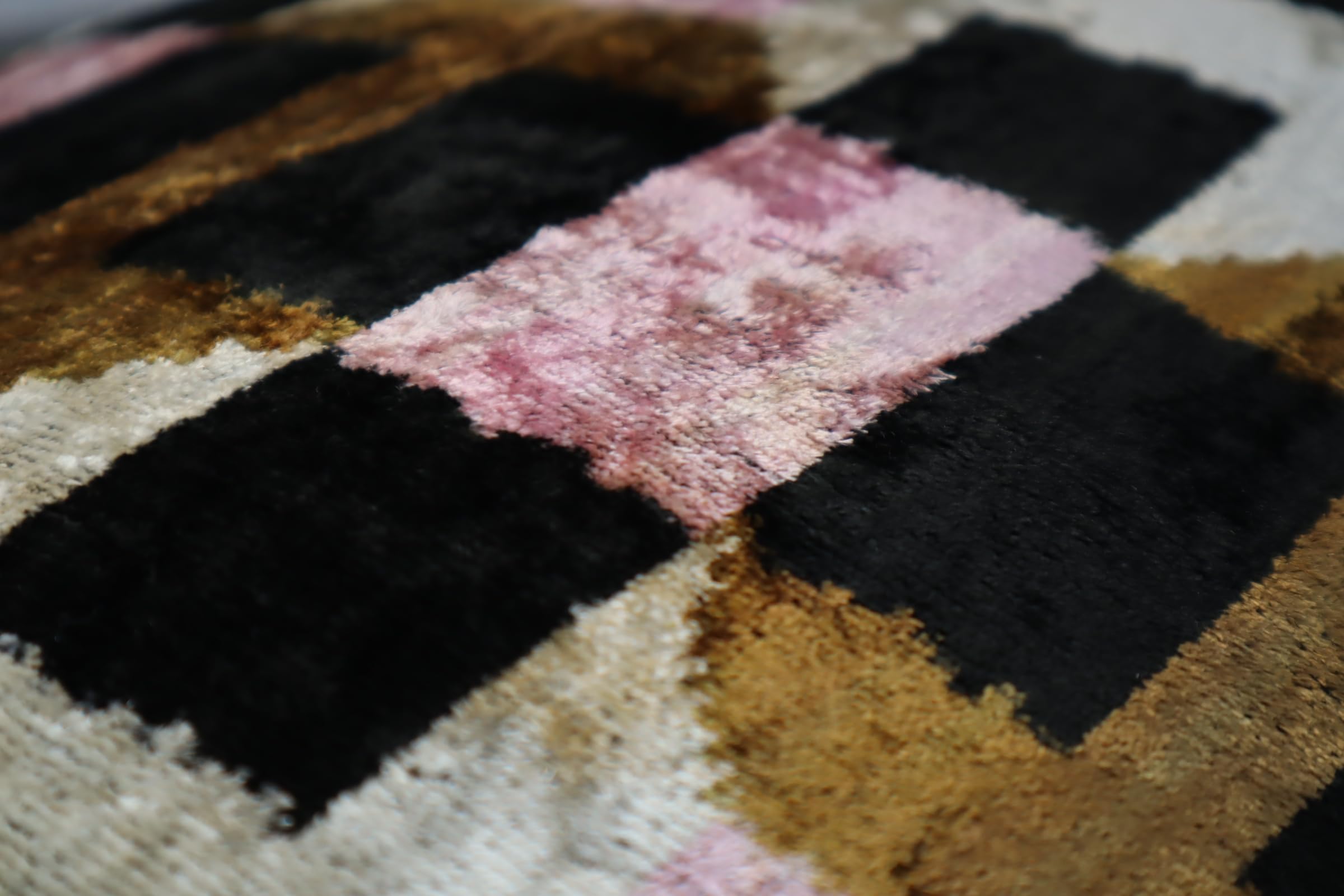 Handmade Pink Brown Geometric Silk Velvet Throw Pillow 16x24