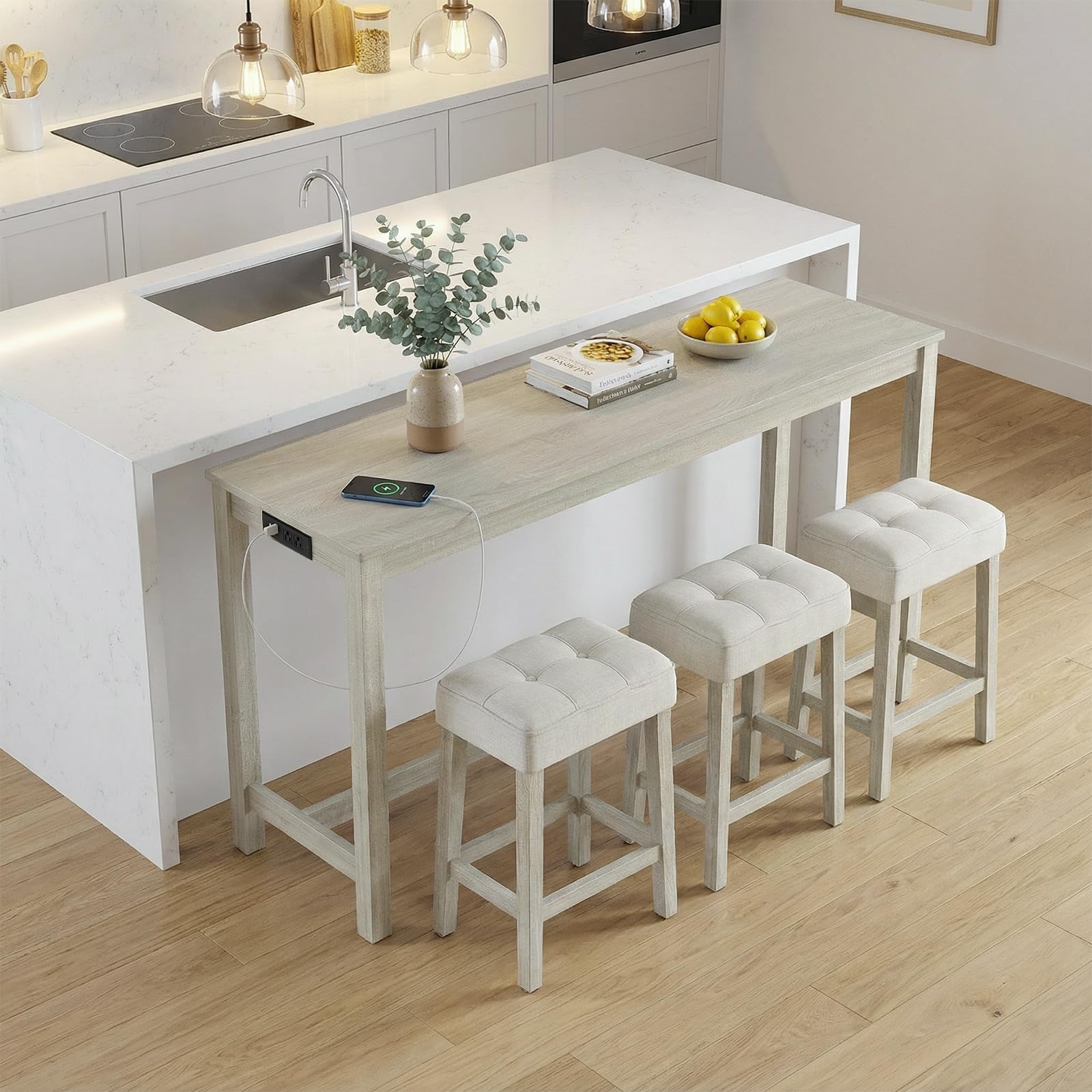 4-Piece Counter Height Dining Set with Charging Station