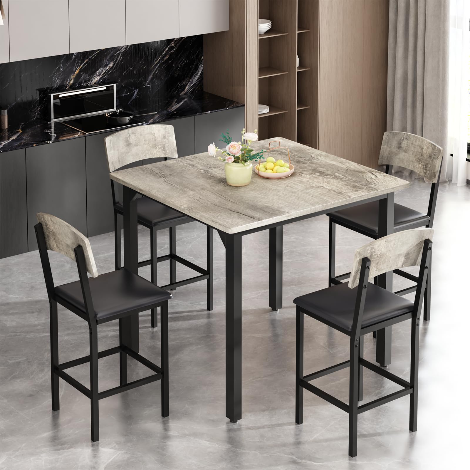 5-Piece Counter Height Dining Set with Upholstered Chairs