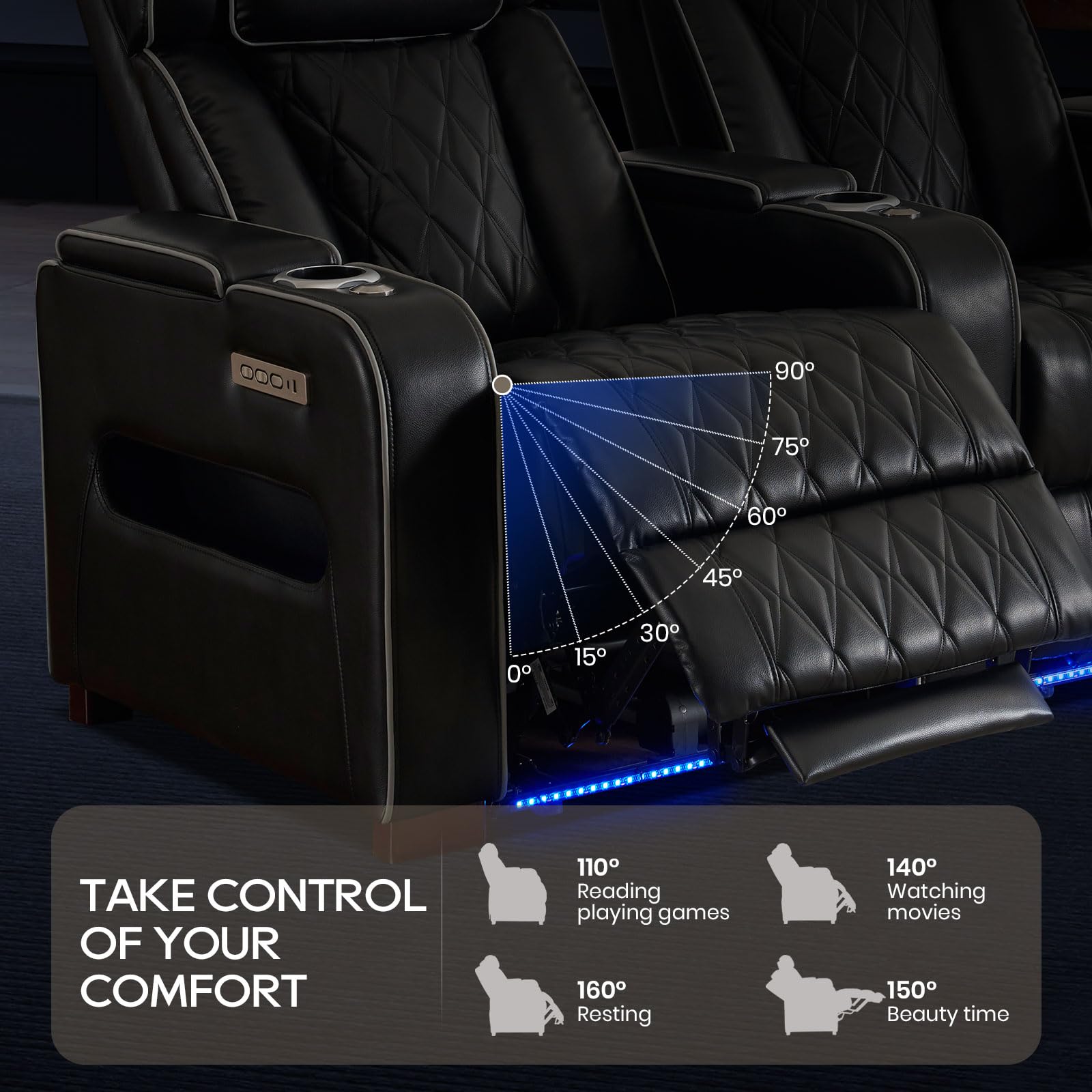 Luxury Home Theater Seating Power Recliner with LED Lighting