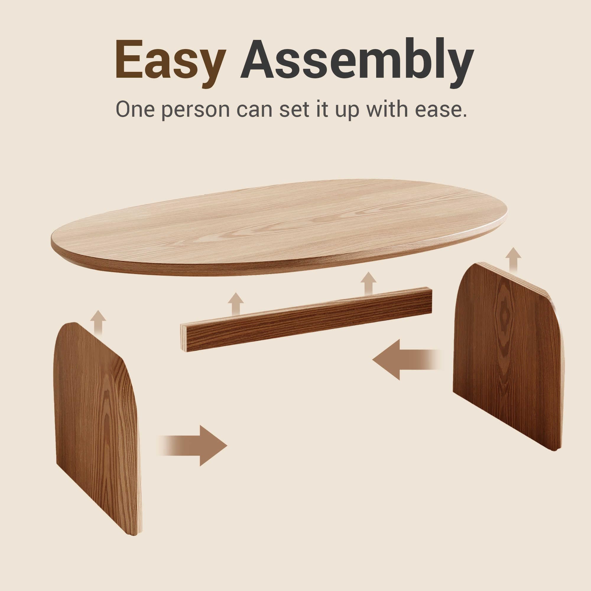 Modern Oval Coffee Table - Oak Wood Top with Solid Legs