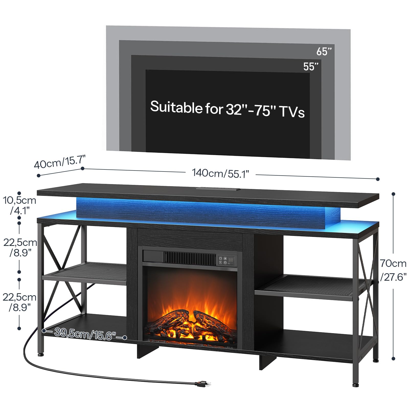 Fireplace TV Stand with LED Lights for 65 Inch TVs