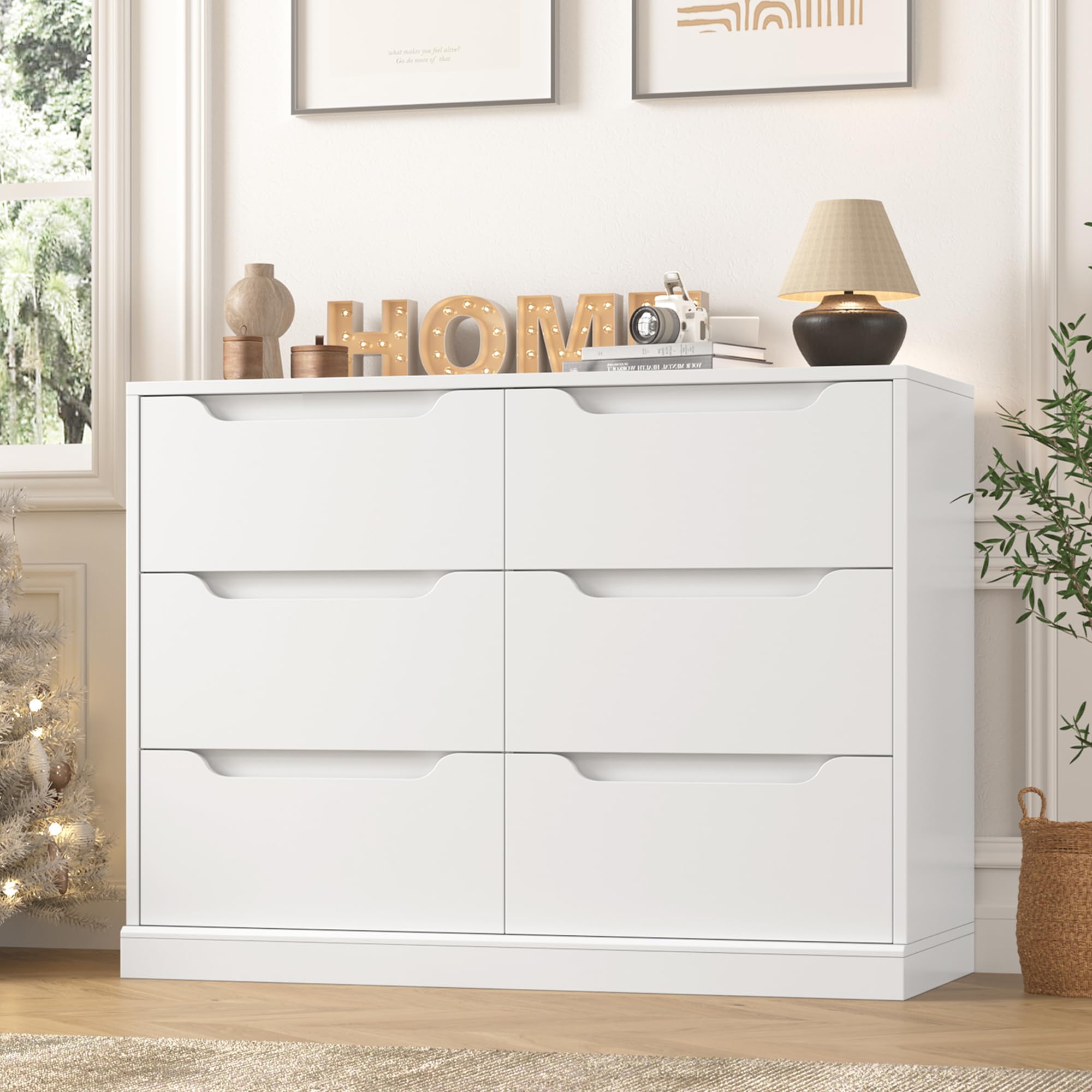 Modern 6 Drawer Dresser with Cut-Out Handles