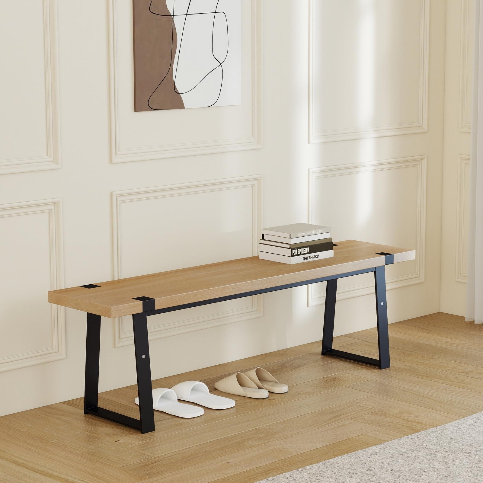 60" Wooden Dining Bench with Metal Legs