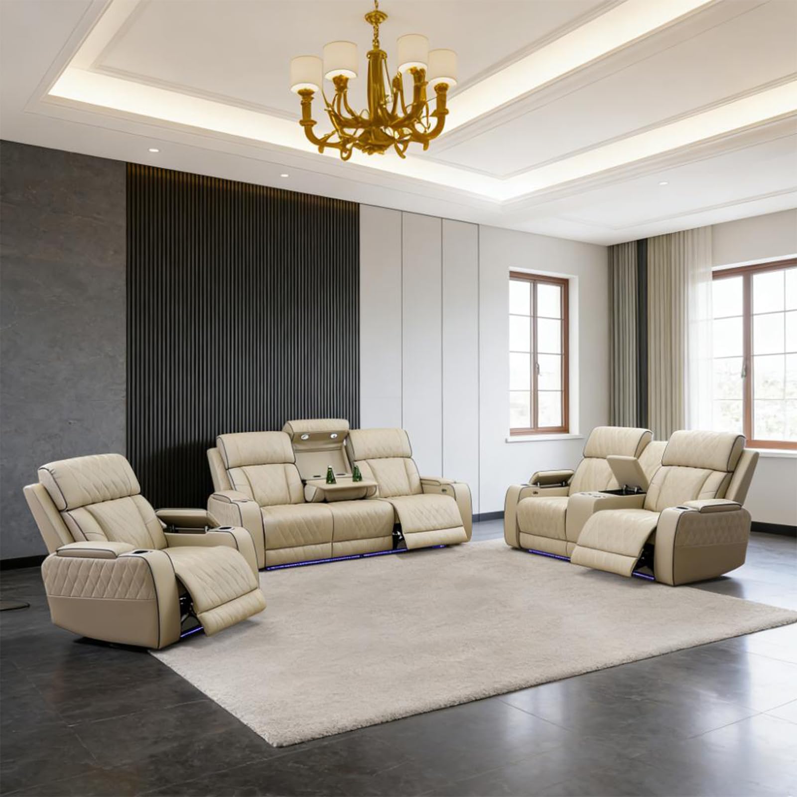 Power Reclining Sectional Sofa with LED Lights and USB Charging