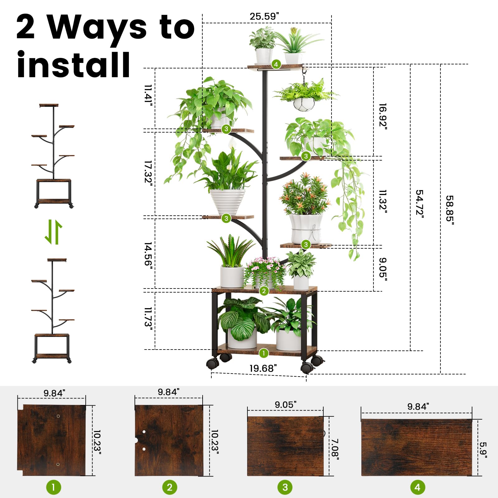 7-Tier Plant Stand with Grow Lights and Wheels