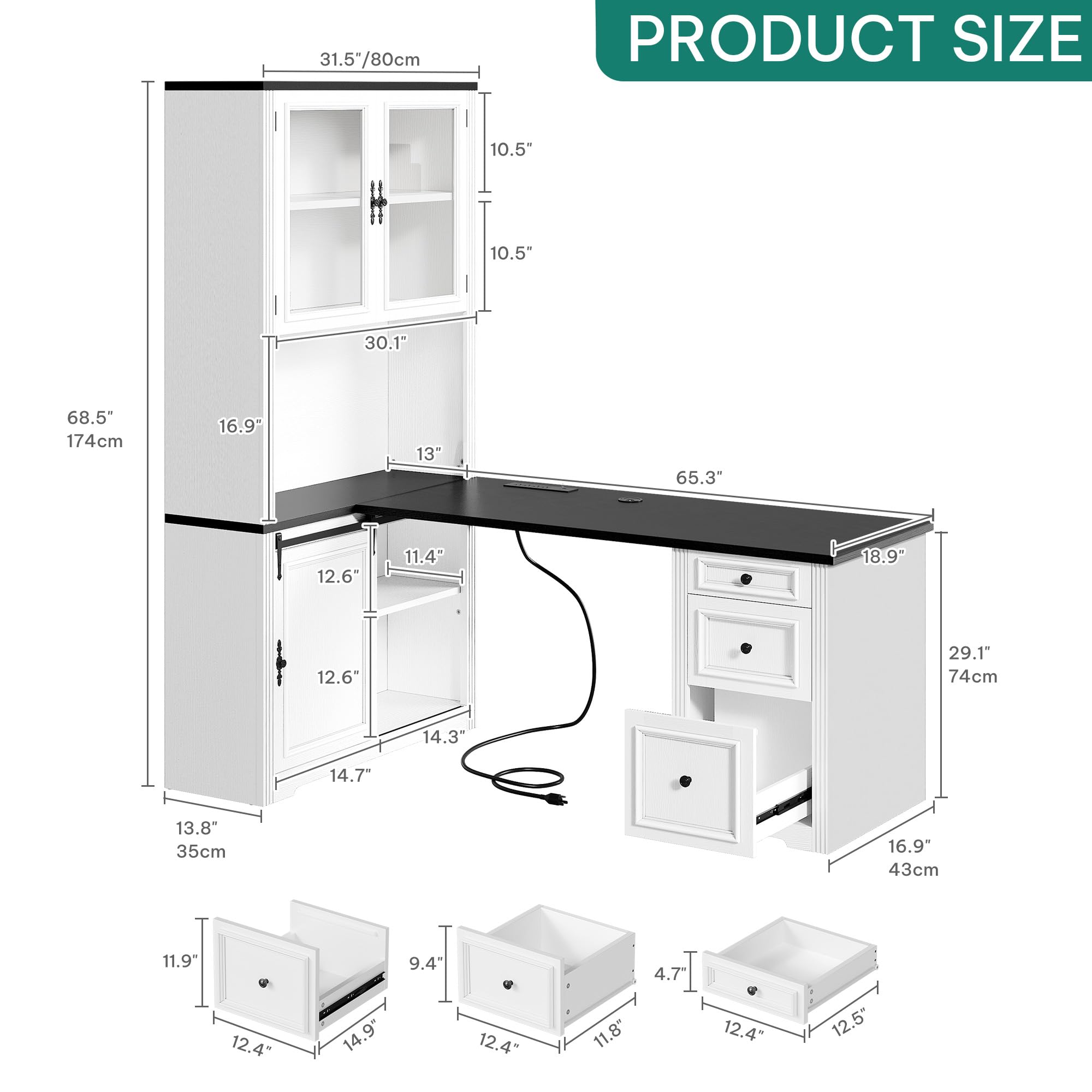 L-Shaped Executive Desk with Hutch and Storage Cabinet