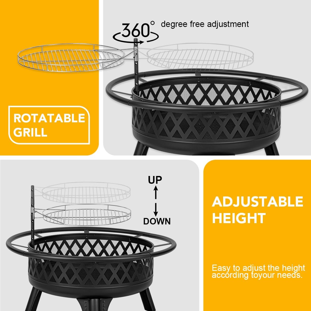 38 Inch Round Wood Burning Fire Pit with Grill