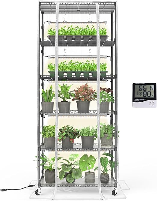 6-Tier Indoor Greenhouse with Grow Lights