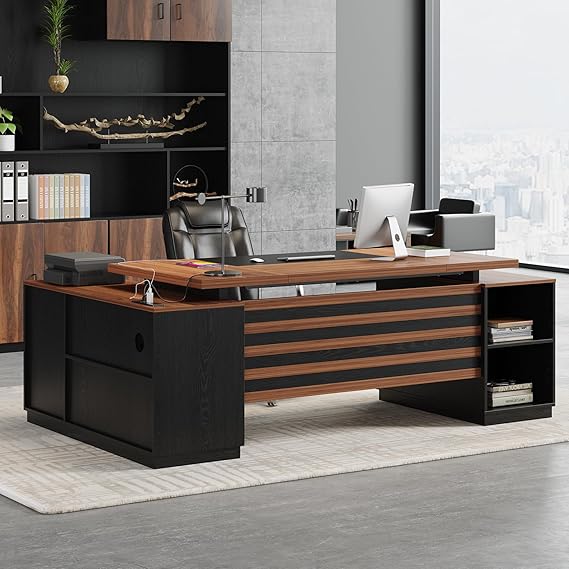 L-Shaped Desk with Drawers and Power Outlet