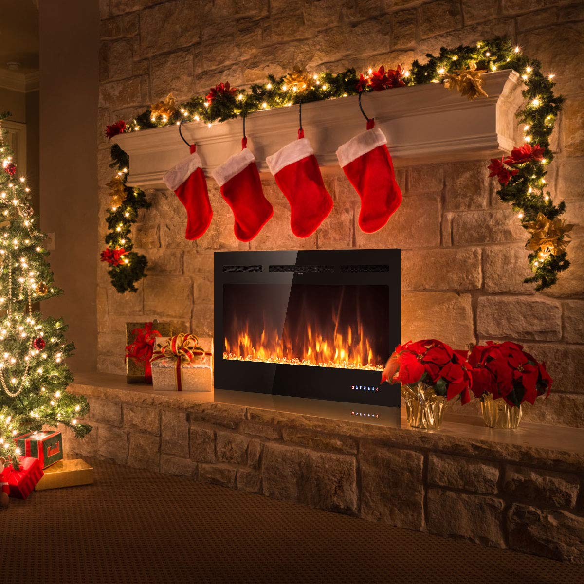 50-Inch Electric Fireplace Insert with Thermostat