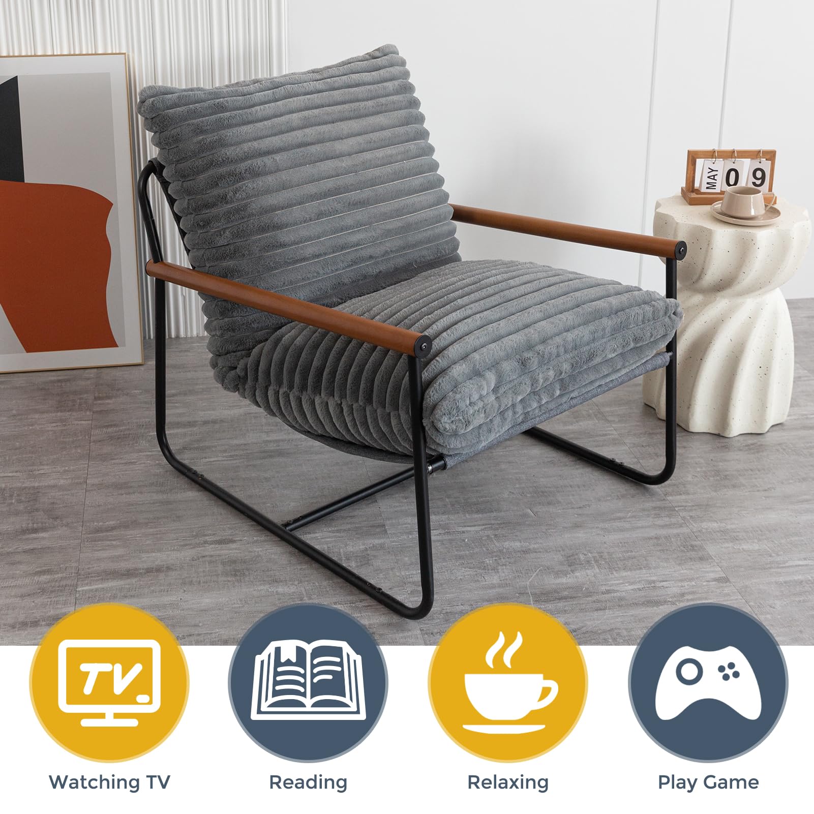 Sherpa Accent Chair with Wooden Arms