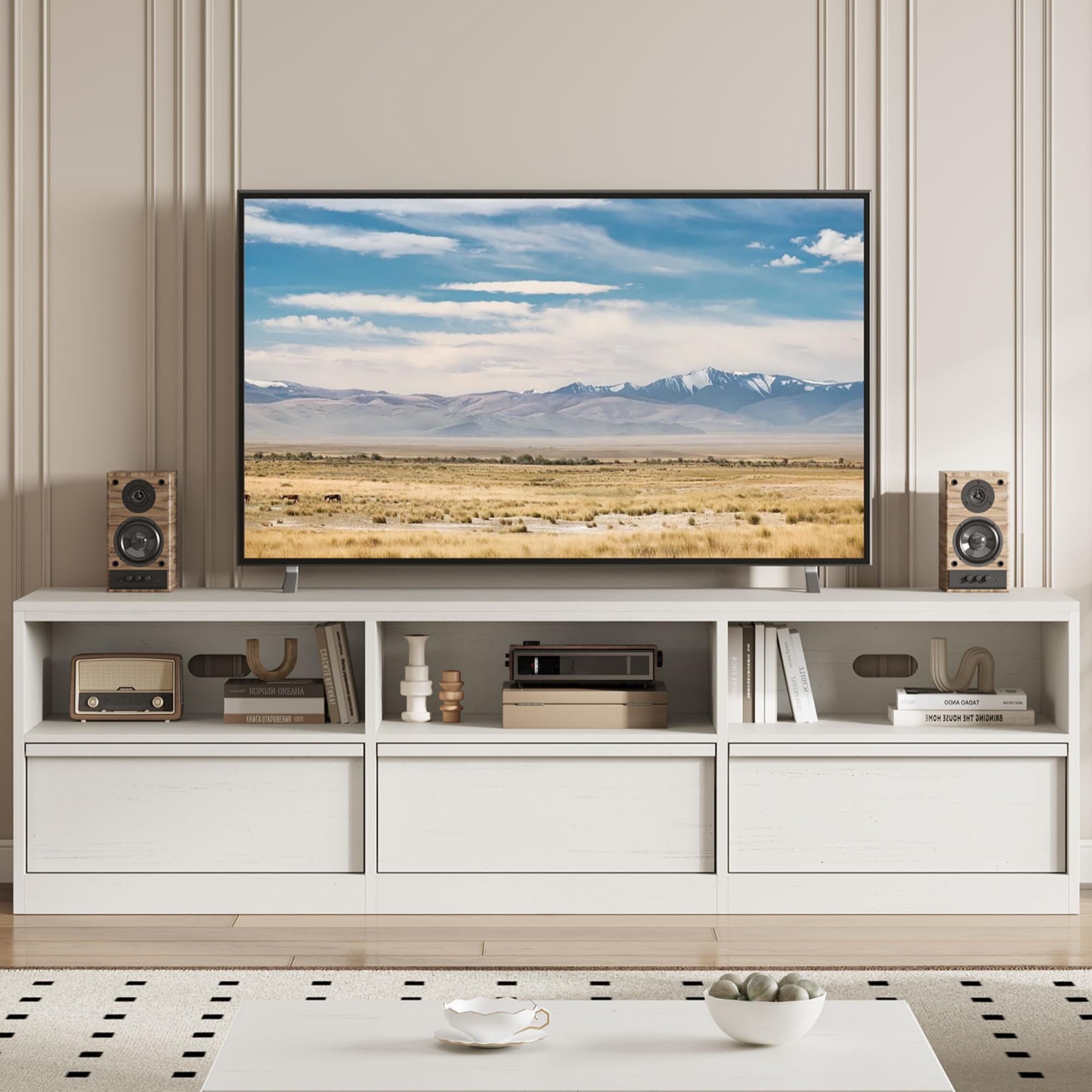 70 Inch TV Stand with Storage Drawer and Open Shelves