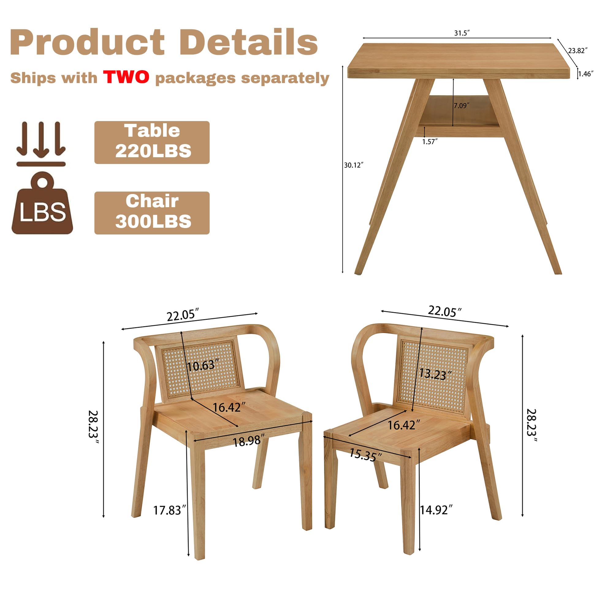 Bistro Stacking Table Chair Set of 3 with Rattan Backrest