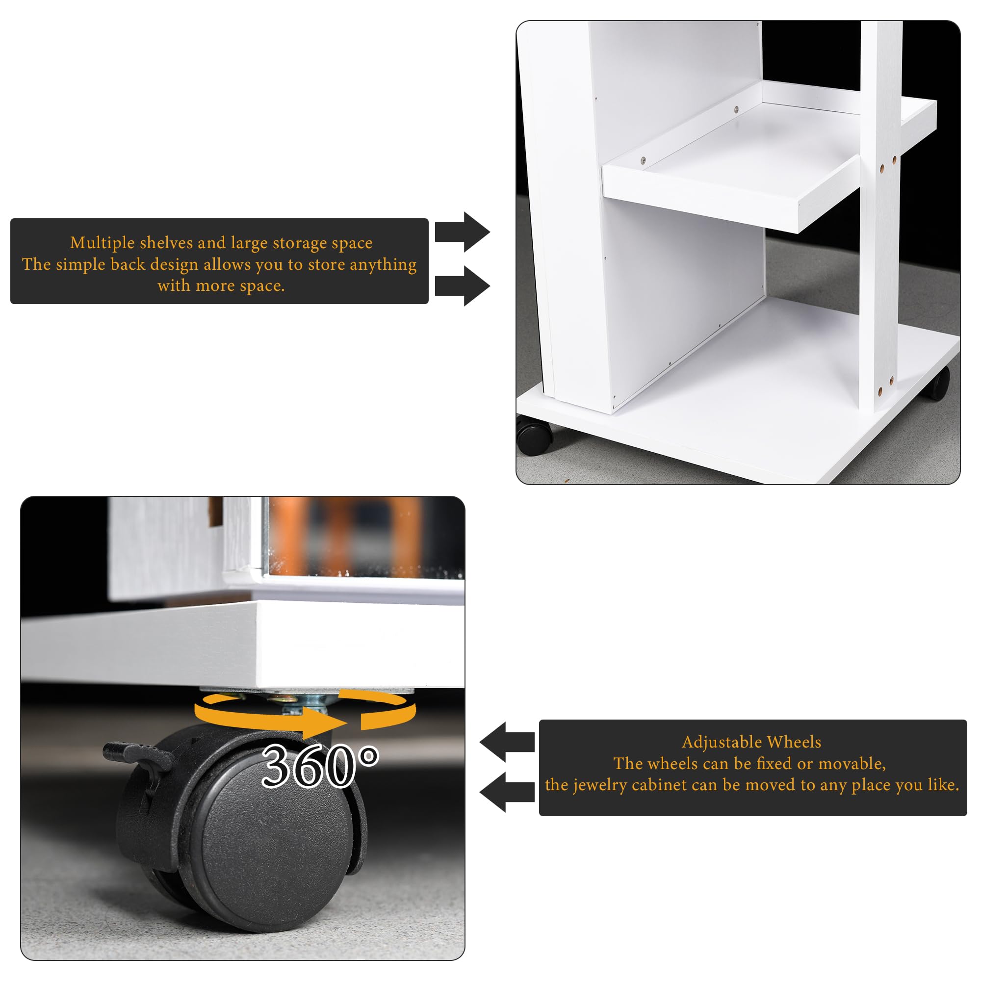 360° Rotating LED Jewelry Armoire with Full Length Mirror