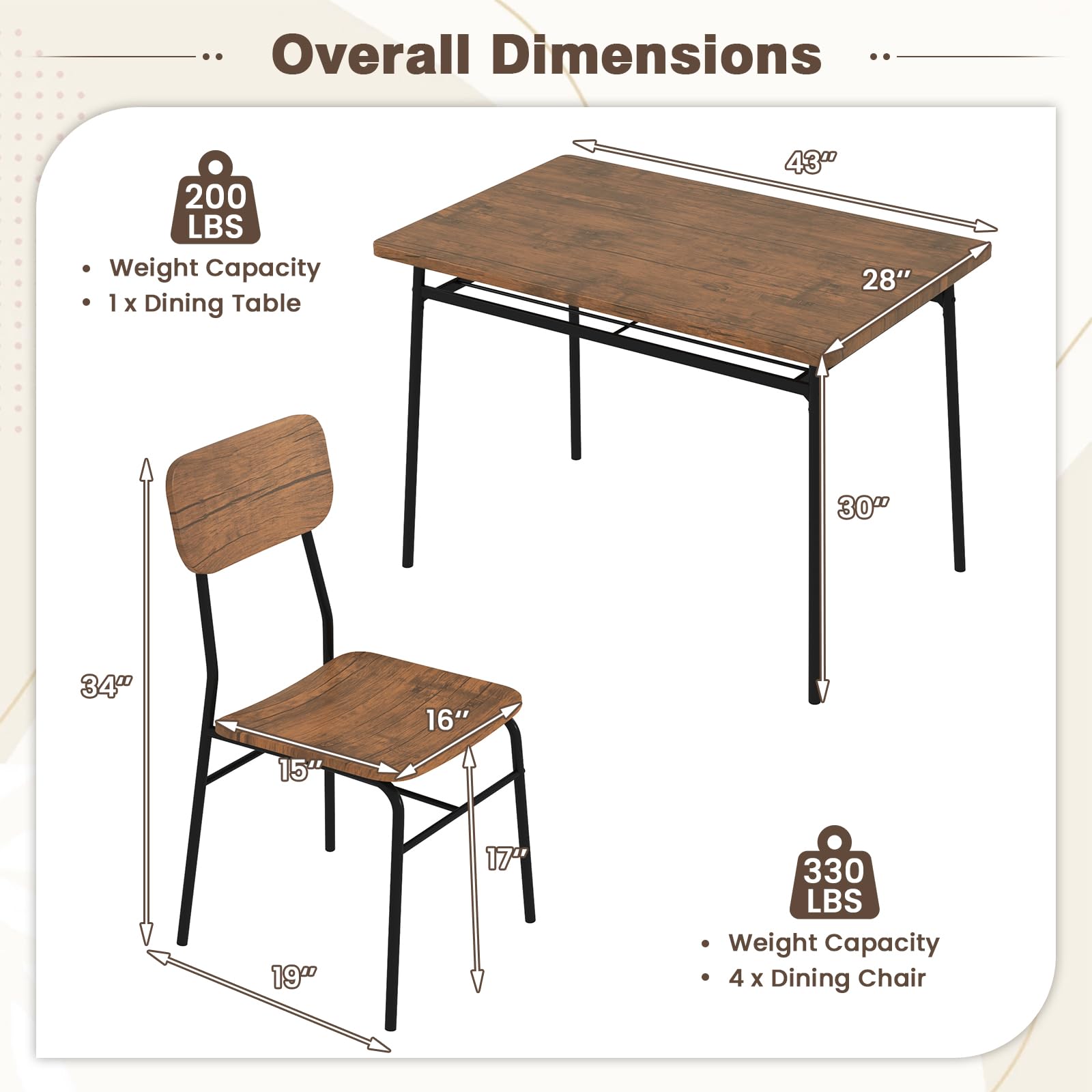 5-Piece Industrial Dining Table Set