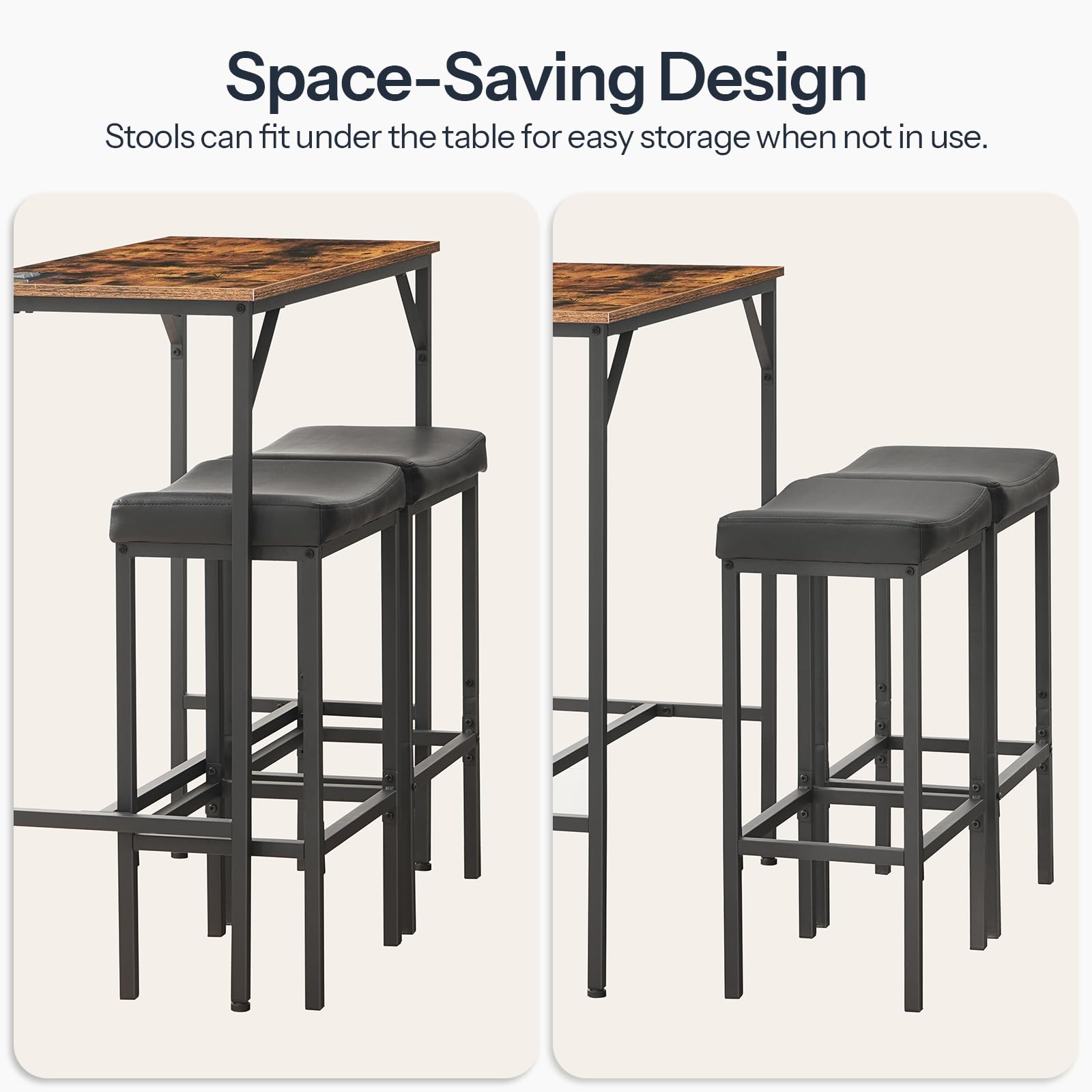 3-Piece Bar Table and Chairs Set with Charging Station