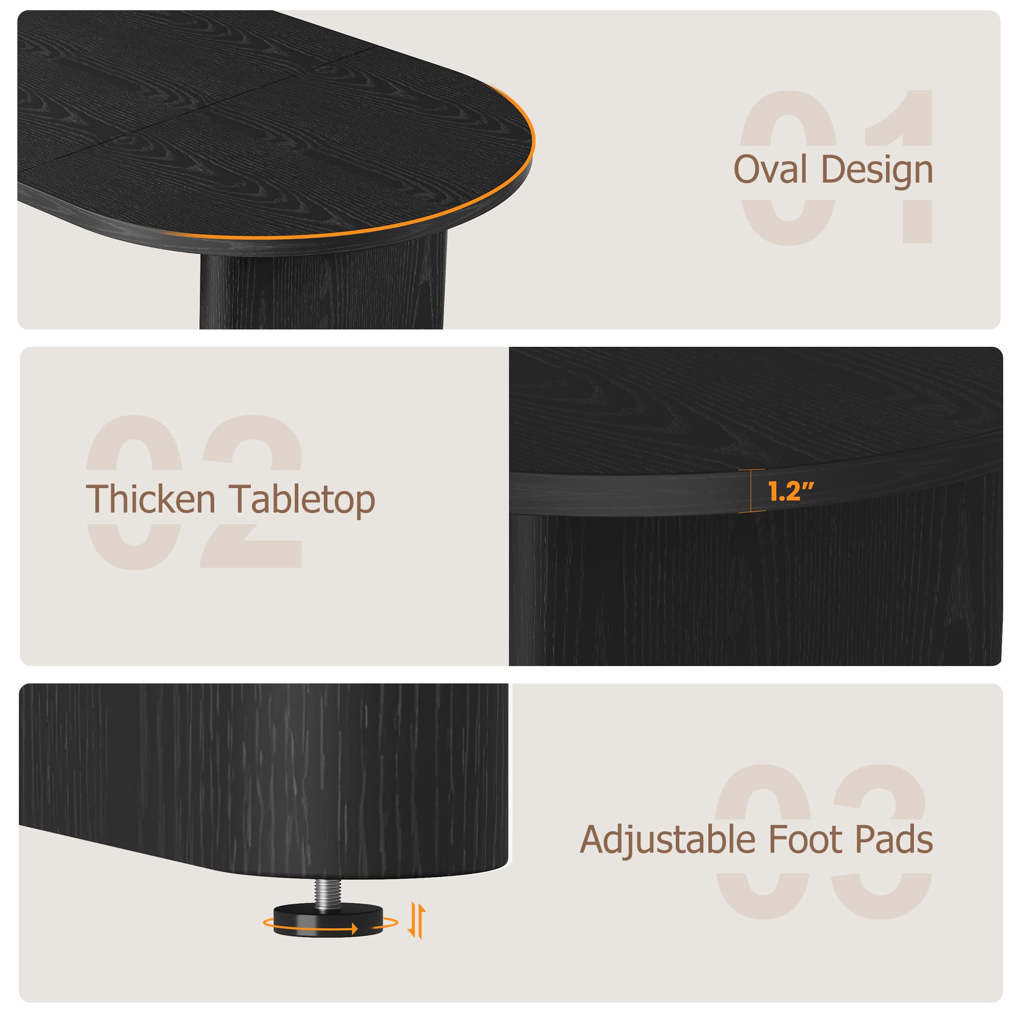 70.8 Inch Oval Dining Table for 6-8 People