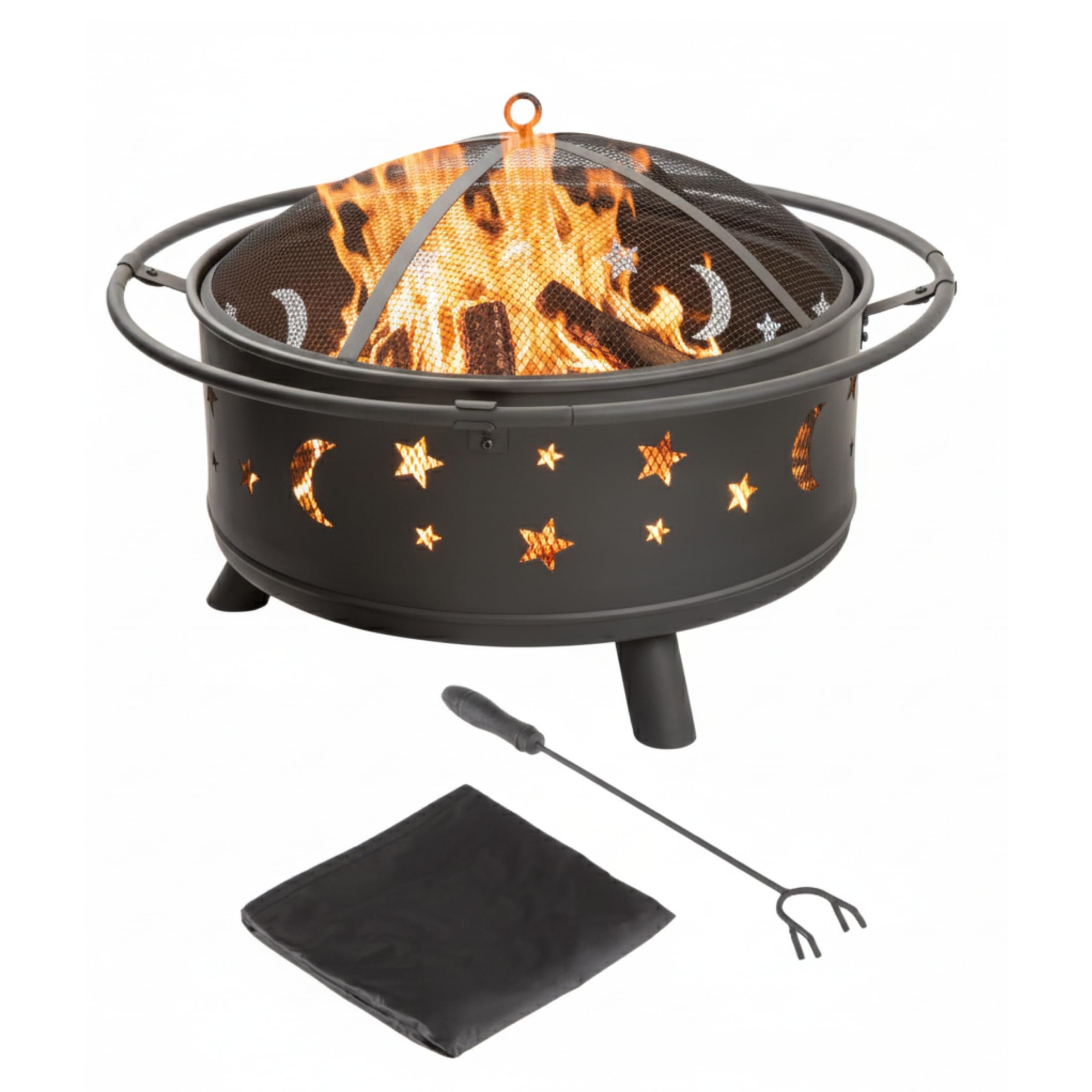32-Inch Outdoor Wood Burning Fire Pit with Screen and Cover