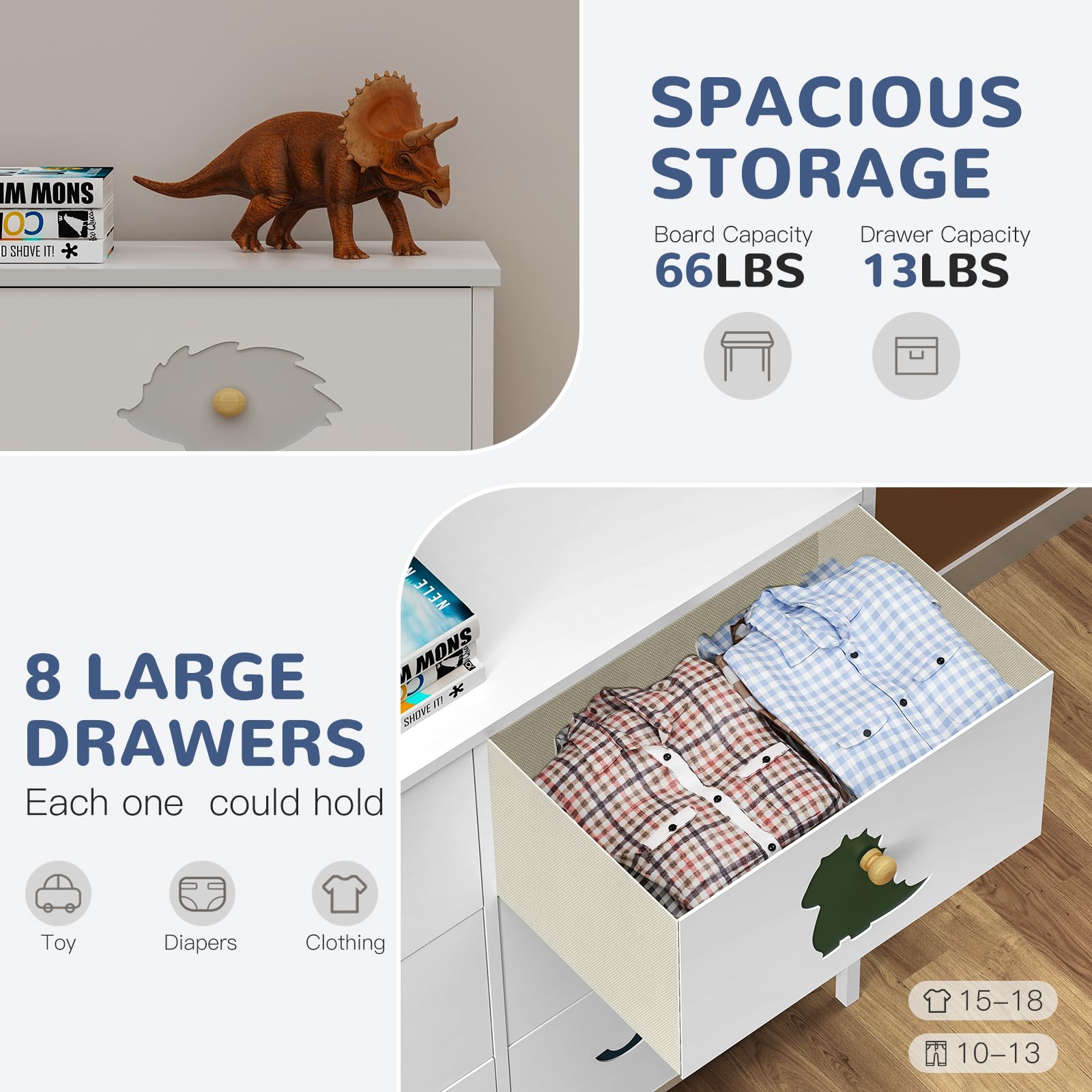 8-Drawer Kids Dresser with Wood Top