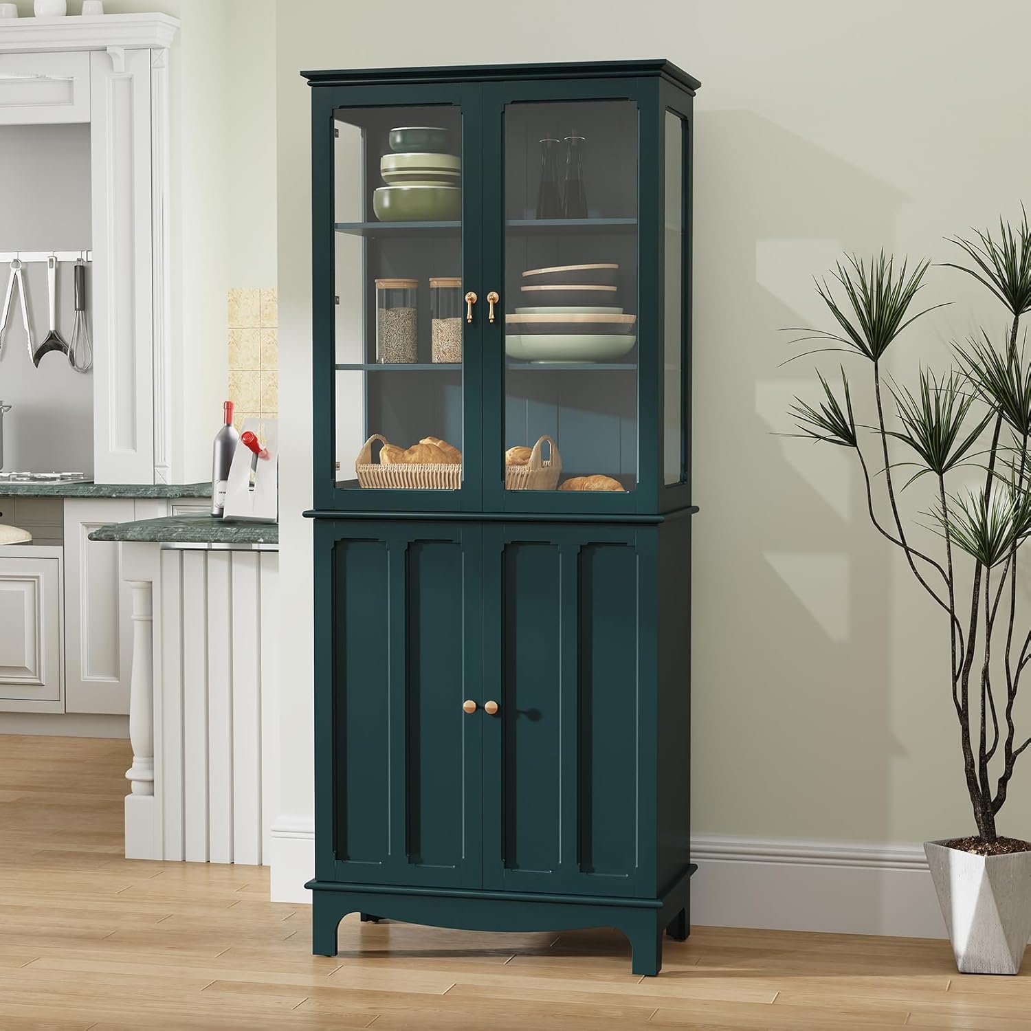 Tall Storage Cabinet with Glass Doors