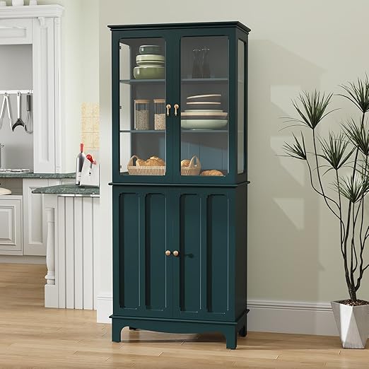 Glass Door Storage Cabinet with Adjustable Shelves