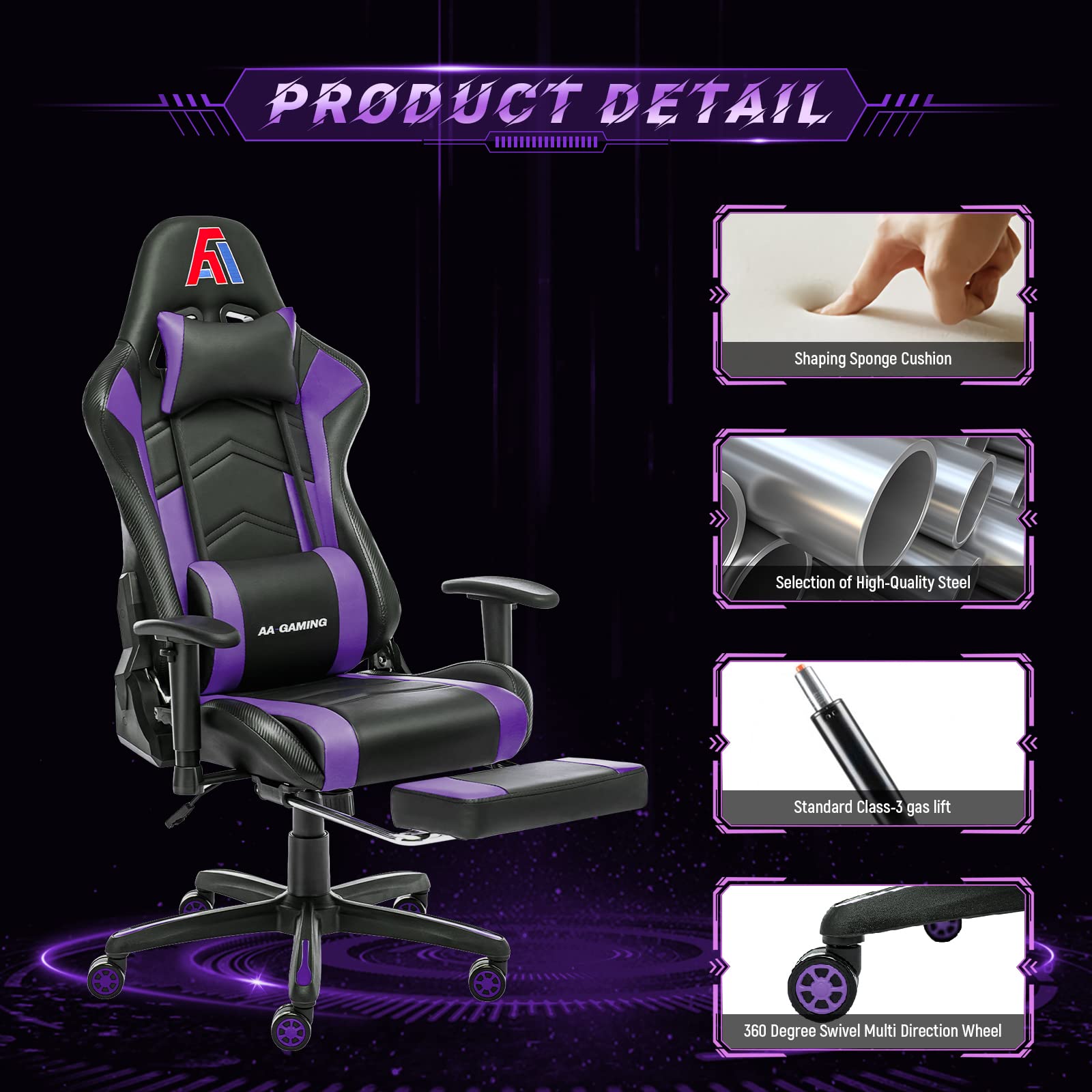 High Back Ergonomic Gaming Chair with Footrest