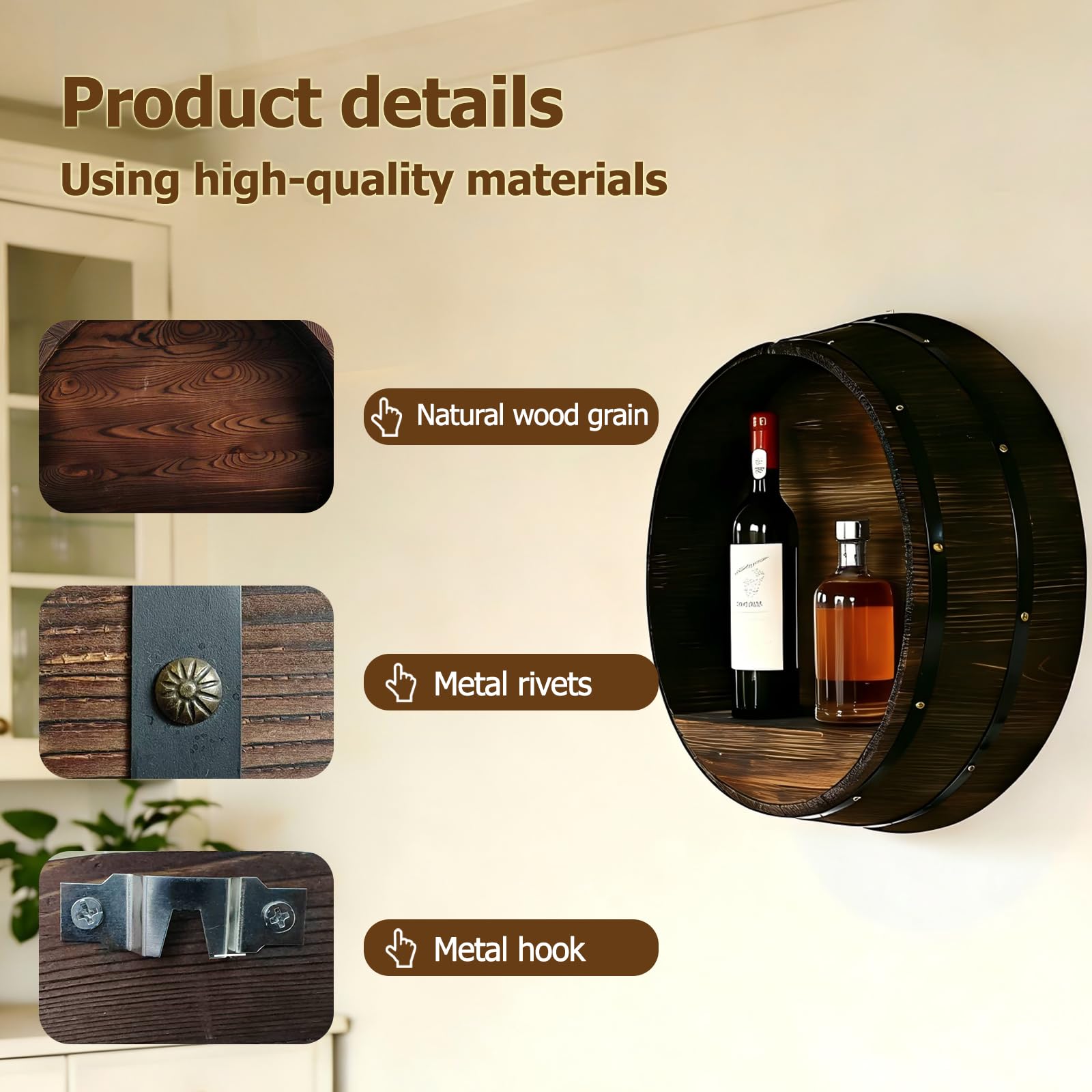 Wall Mounted Wine Rack Bourbon Barrel Style