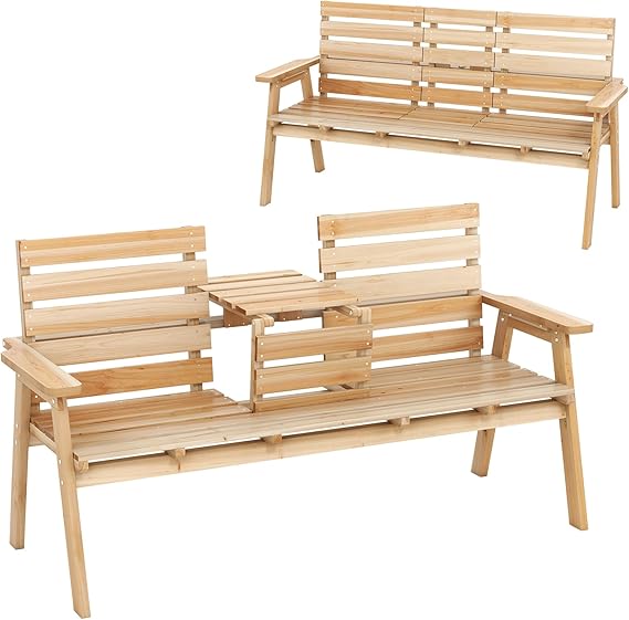Foldable Outdoor Fir Wood Bench with Middle Table