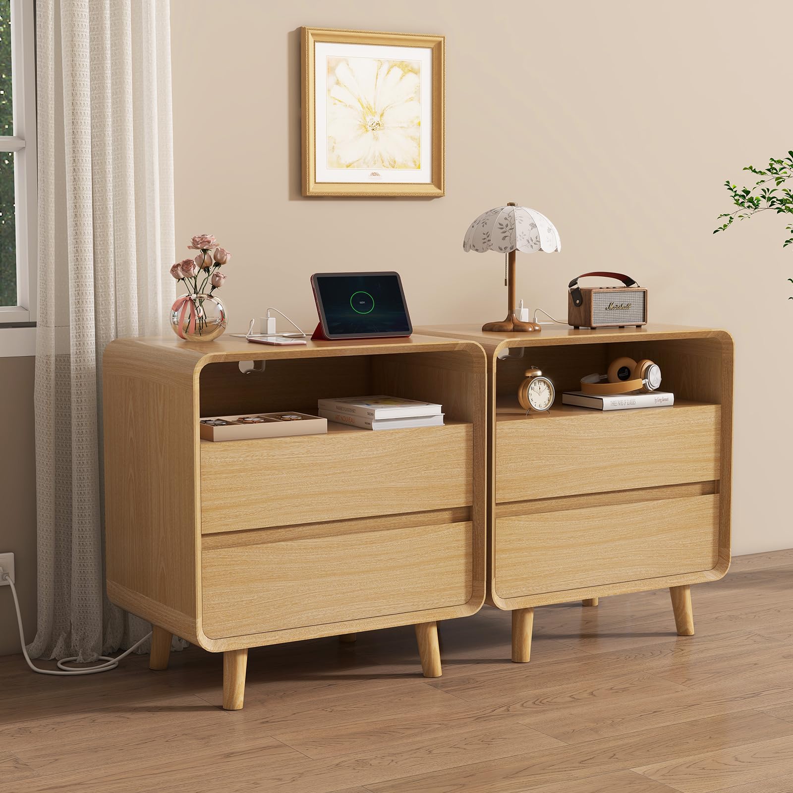Modern Nightstands Set of 2 with Charging Station
