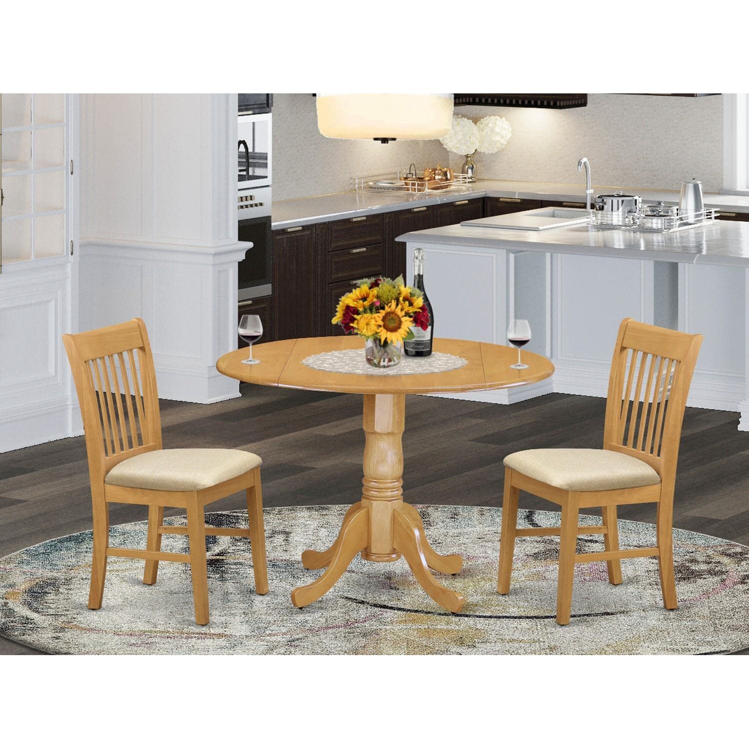 3-Piece Round Dining Set with Drop Leaf