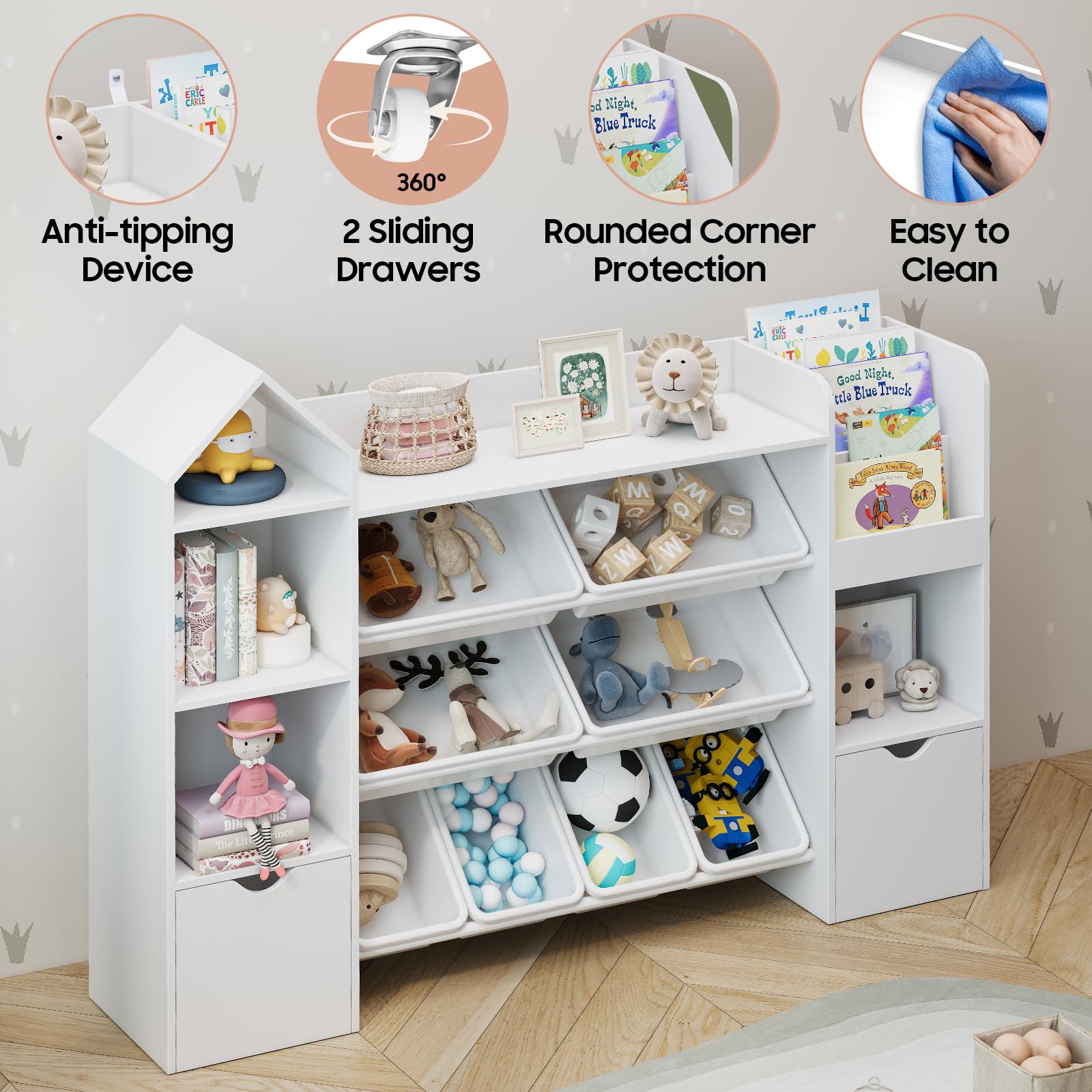 Castle Toy Storage Organizer with Bookshelf