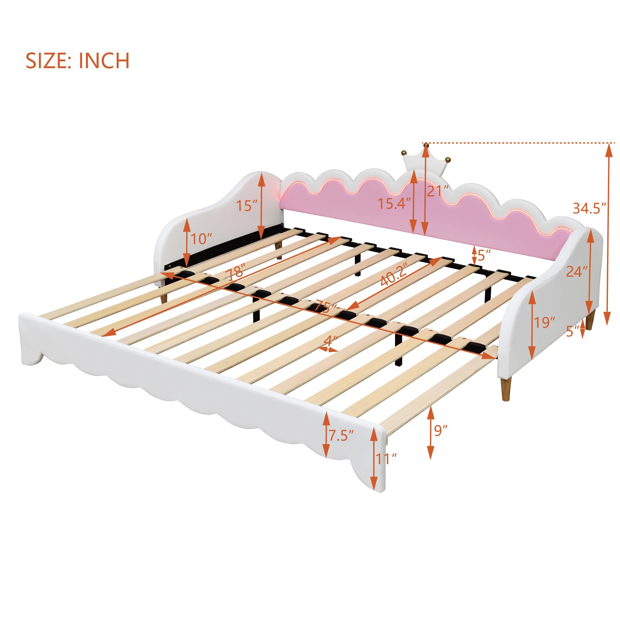 Twin Size Princess Daybed with Crown Headboard