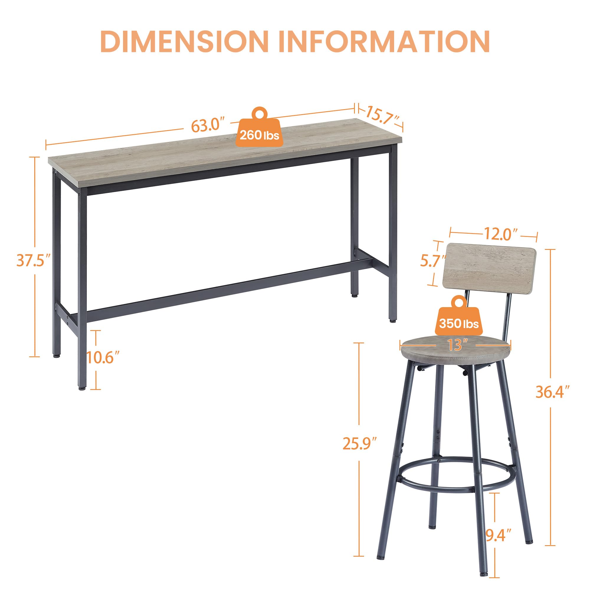 4-Piece Bar Table Set with Upholstered Stools