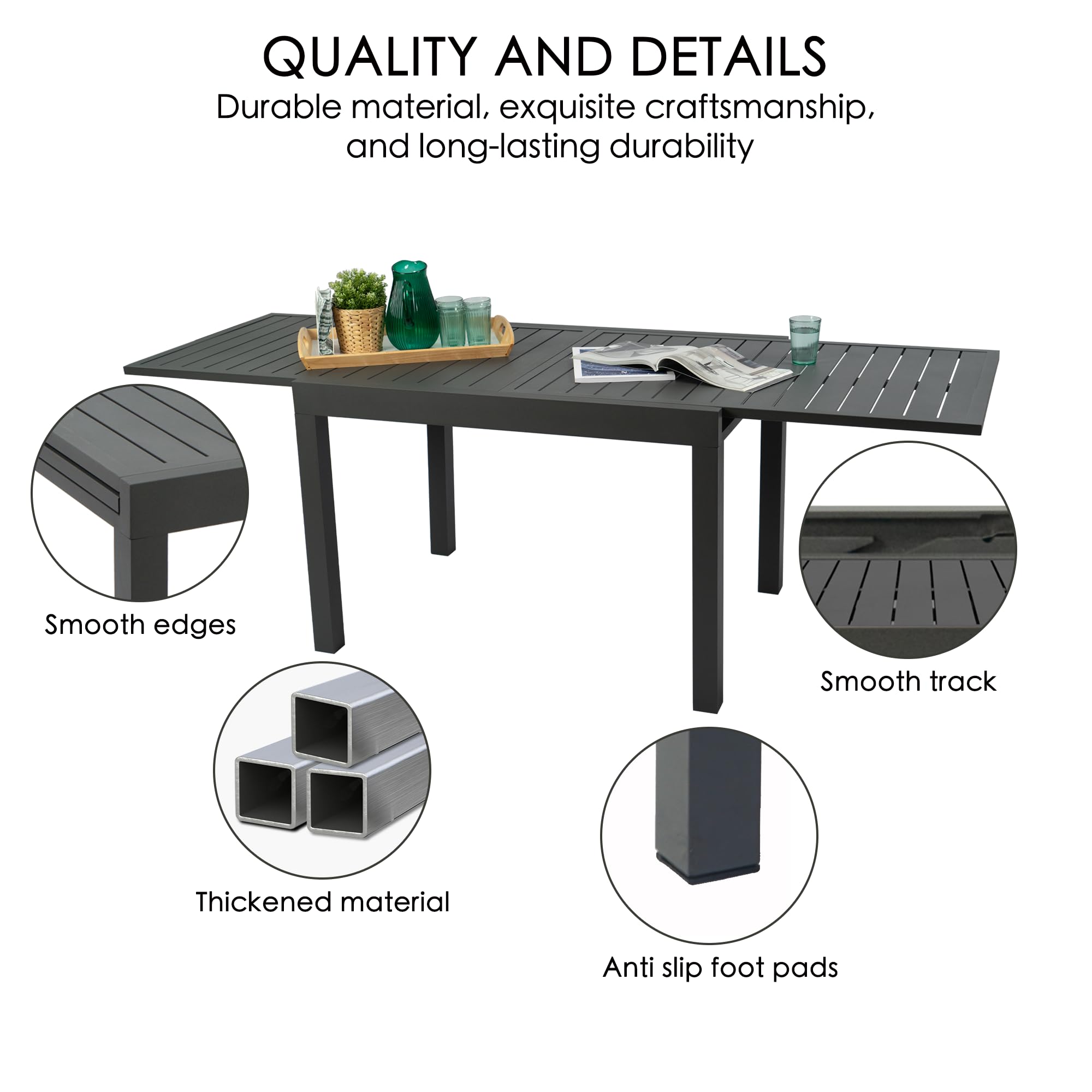 Villa Expandable Patio Dining Table - Aluminum Outdoor Furniture
