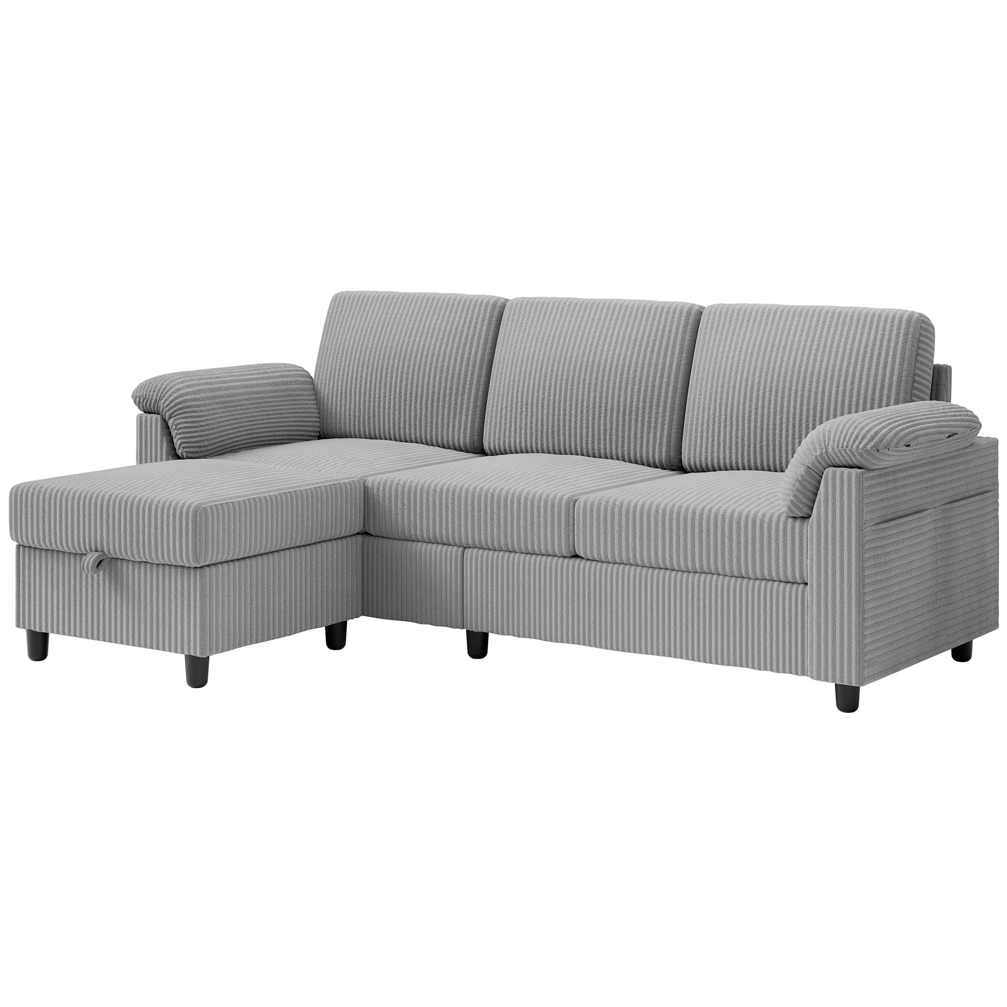 Convertible Sectional Sofa 3-Seat L-Shaped Couch Light Grey