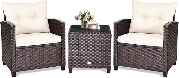 3 Piece Patio Furniture Set with Cushions