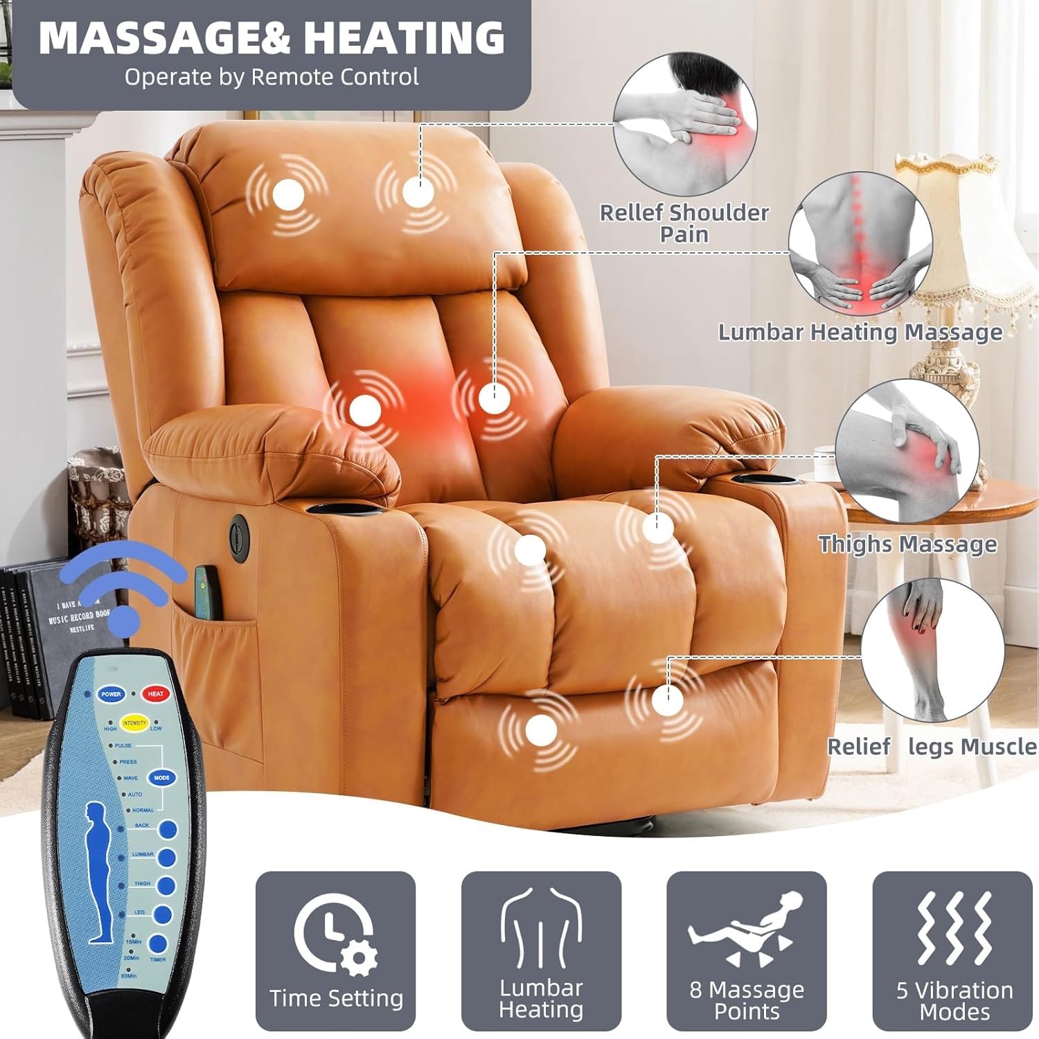 Electric Power Lift Recliner Chair with Massage and Heat