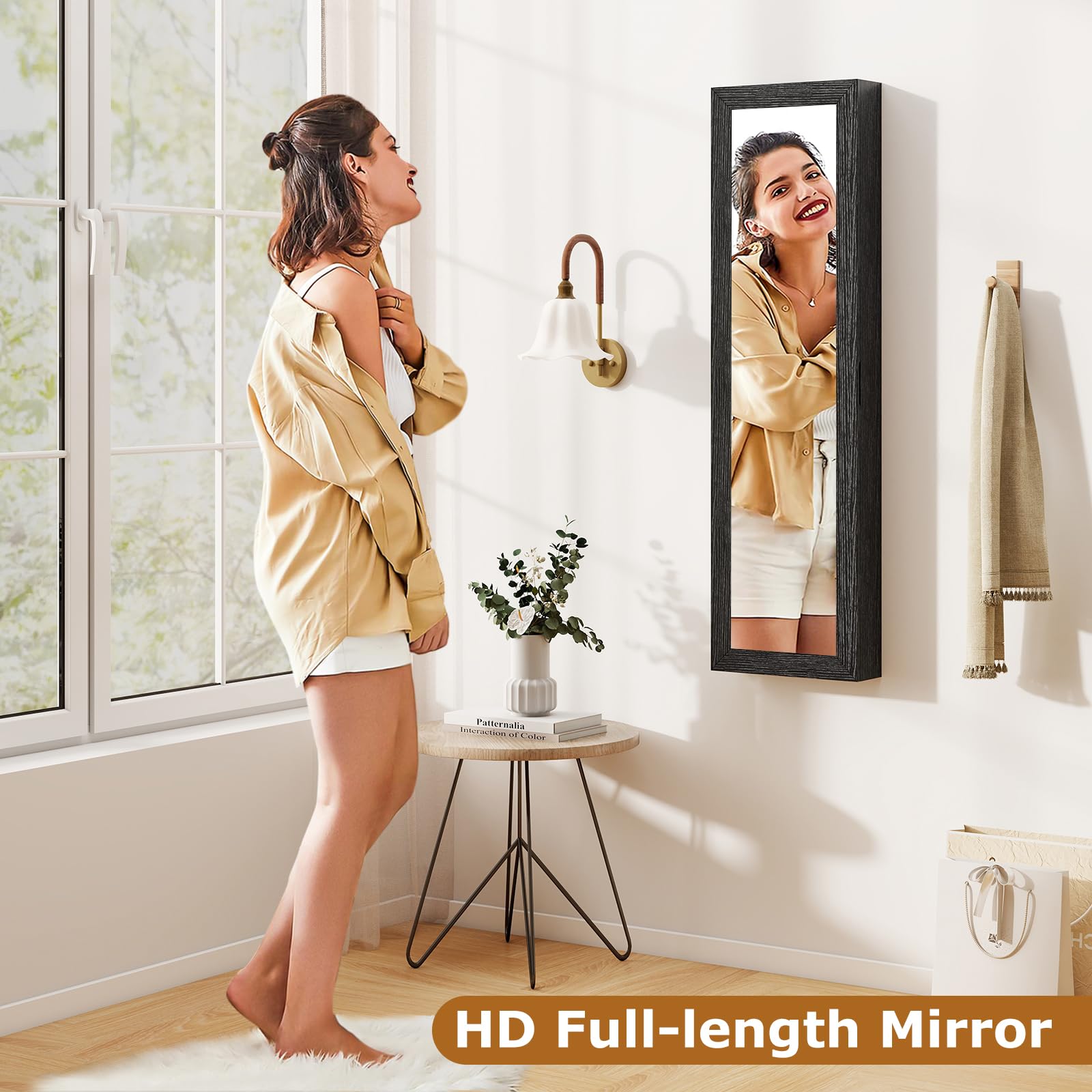 Wall Mounted Full Length Mirror Jewelry Cabinet