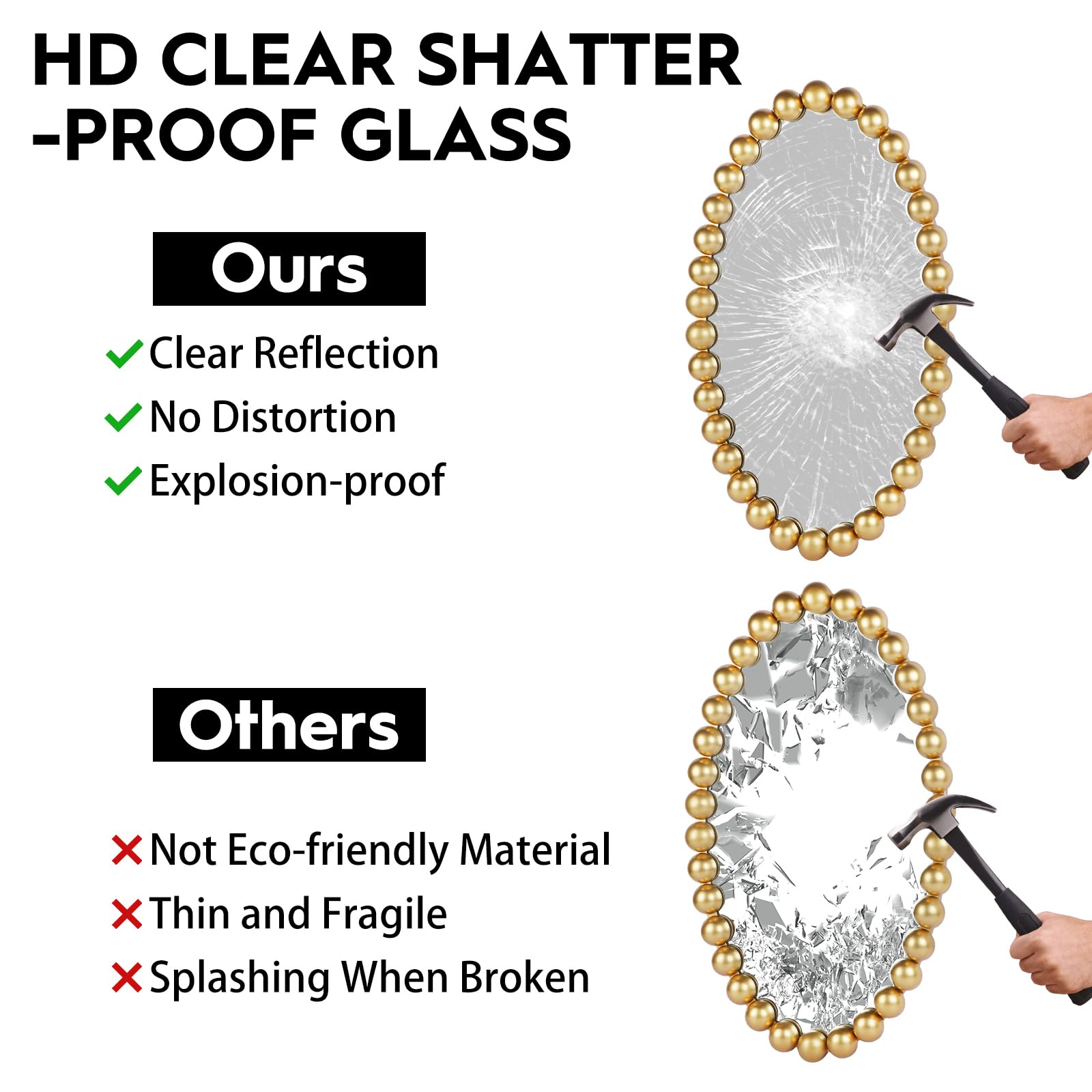 30" Oval Wall Mirror with Beaded Frame